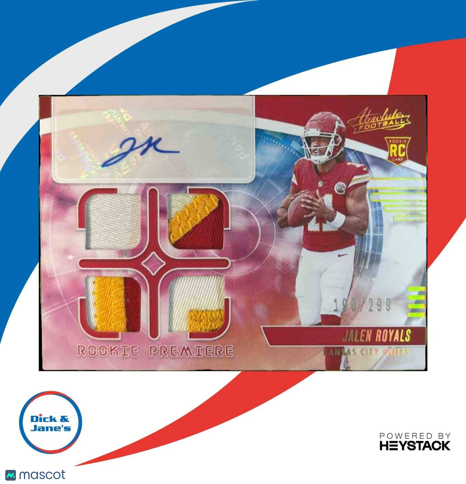 2025 Absolute Jalen Royals Rookie Premiere Quad Patch Auto /299 RC Chiefs - Sports Cards