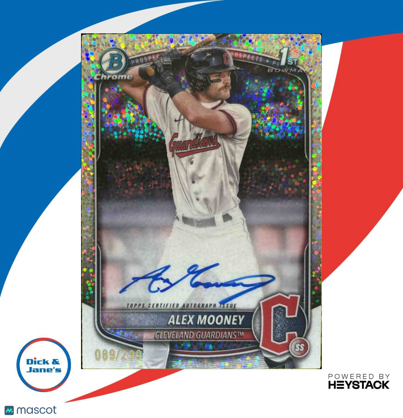 2025 Bowman Alex Mooney Chrome Auto Speckle Refractor 89/299 1st Prospect CLEV - Sports Cards