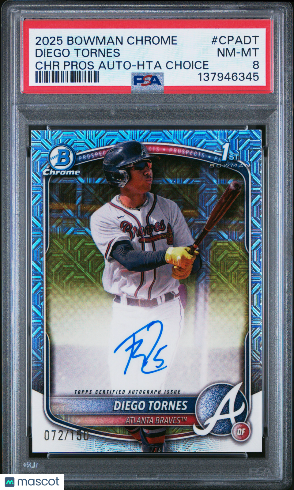 2025 Bowman Chrome Autographs Diego Tornes Hta Choice Rookie /150 PSA 8 - Graded Sports Cards