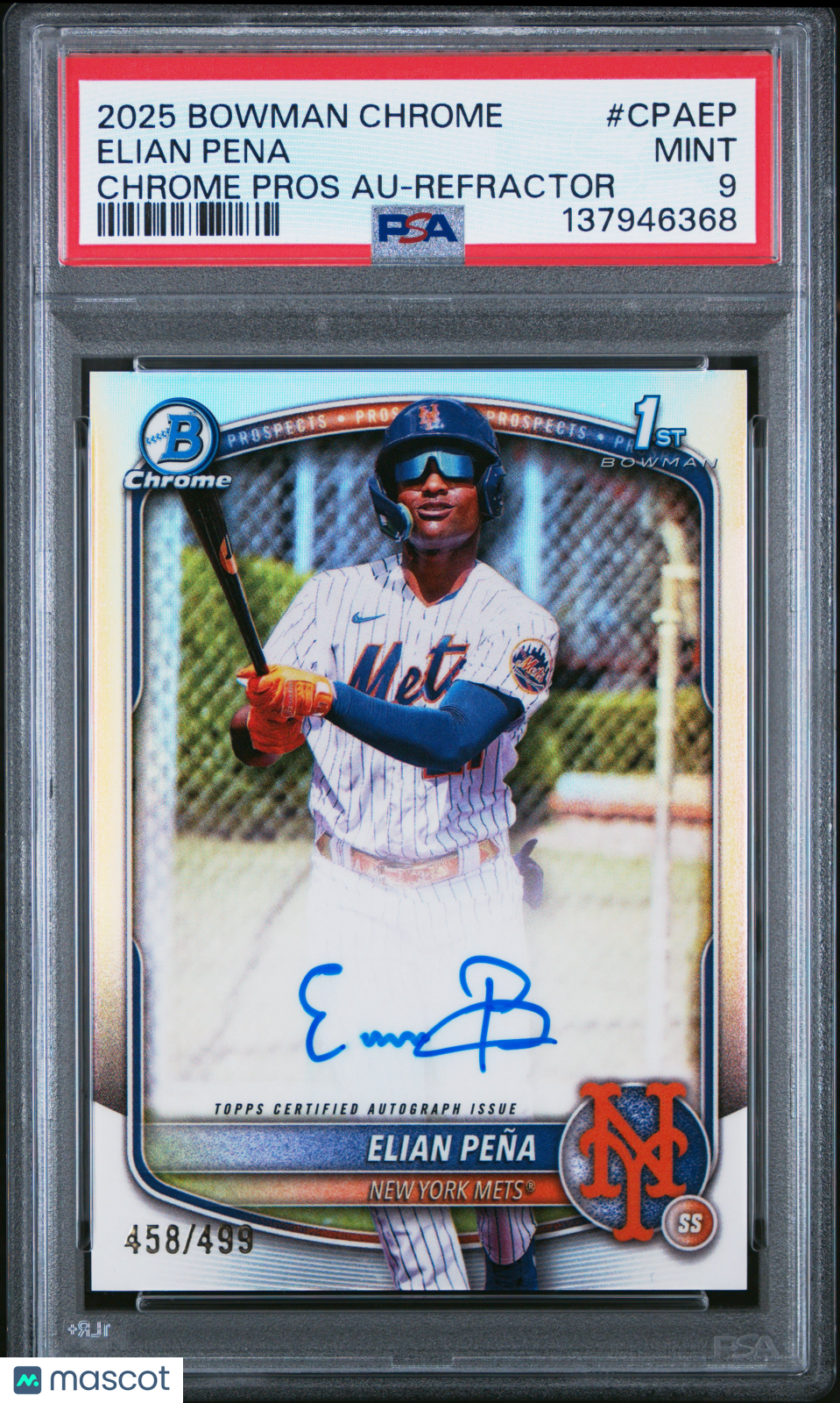 2025 Bowman Chrome Autographs Elian Pena Refractor Rookie /499 PSA 9 MINT - Graded Sports Cards