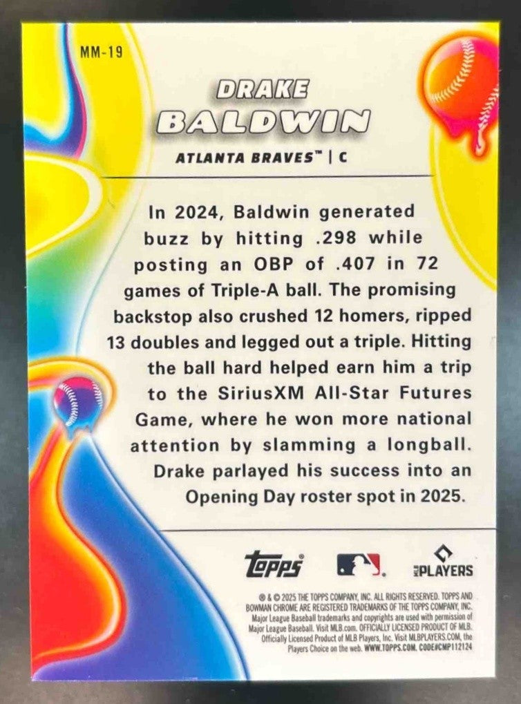 2025 Bowman Chrome Drake Baldwin Melt Mashers RC Atlanta Braves - Sports Cards