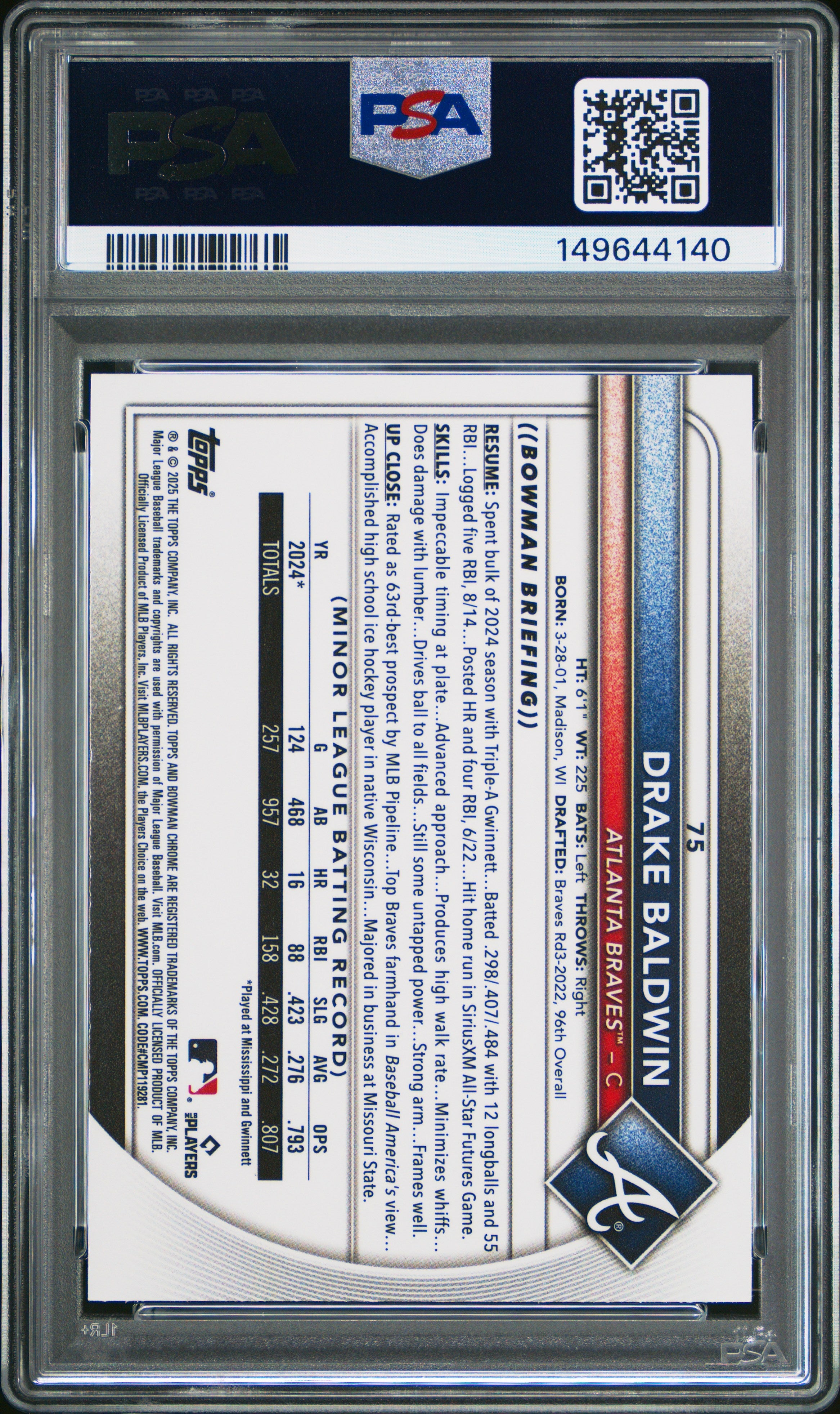 2025 Bowman Chrome Drake Baldwin Red Rookie Redemption #75 PSA 10 - Graded Sports Cards