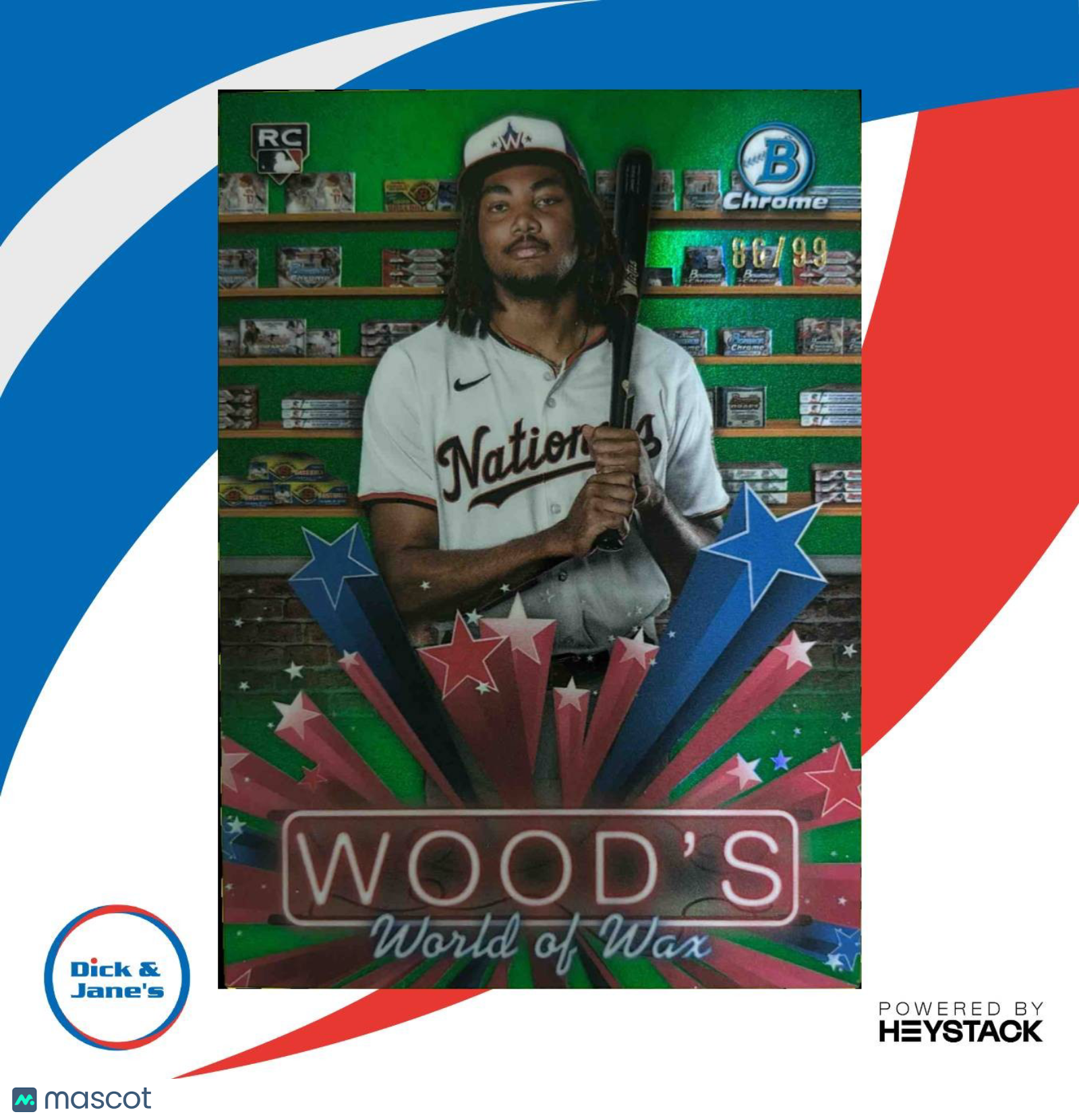 2025 Bowman Chrome James Wood Hobby Stars Green Refractor 28/99 Rookie Nationals - Sports Cards