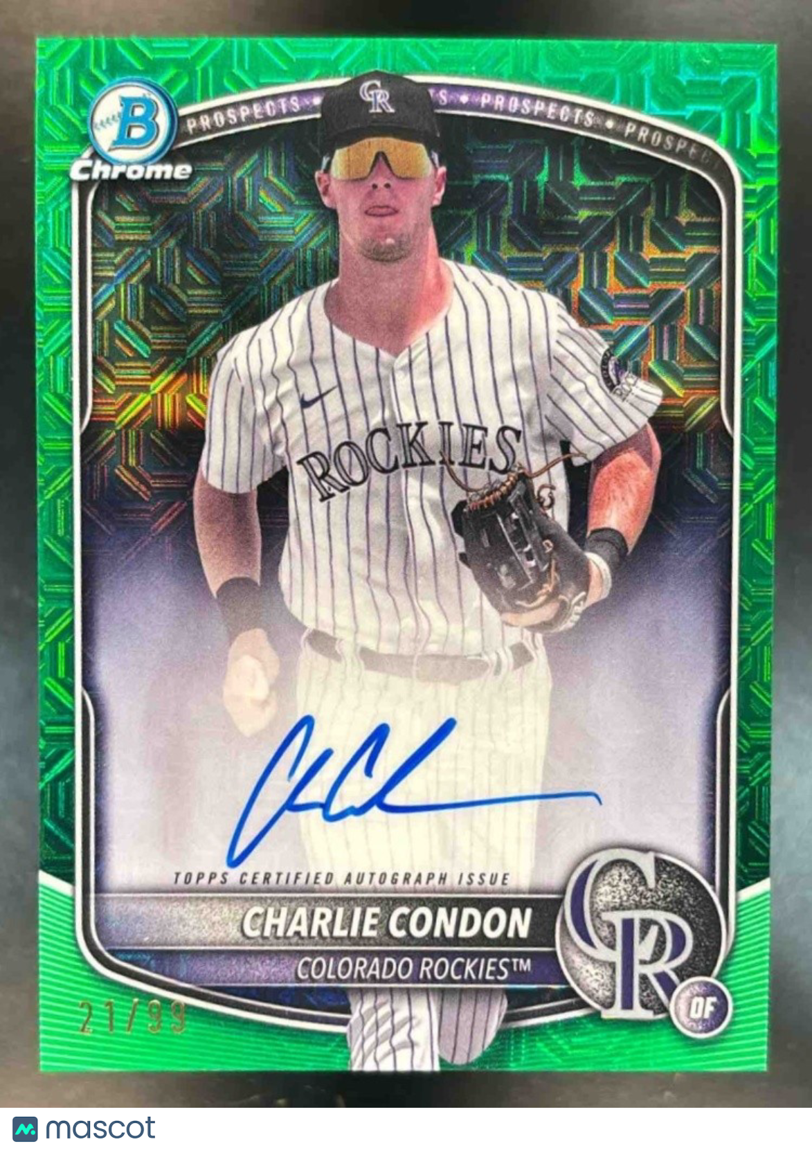 2025 Bowman Chrome Mega Box Charlie Condon Prospect Auto Green Mojo /99 Rockies - Sports Cards