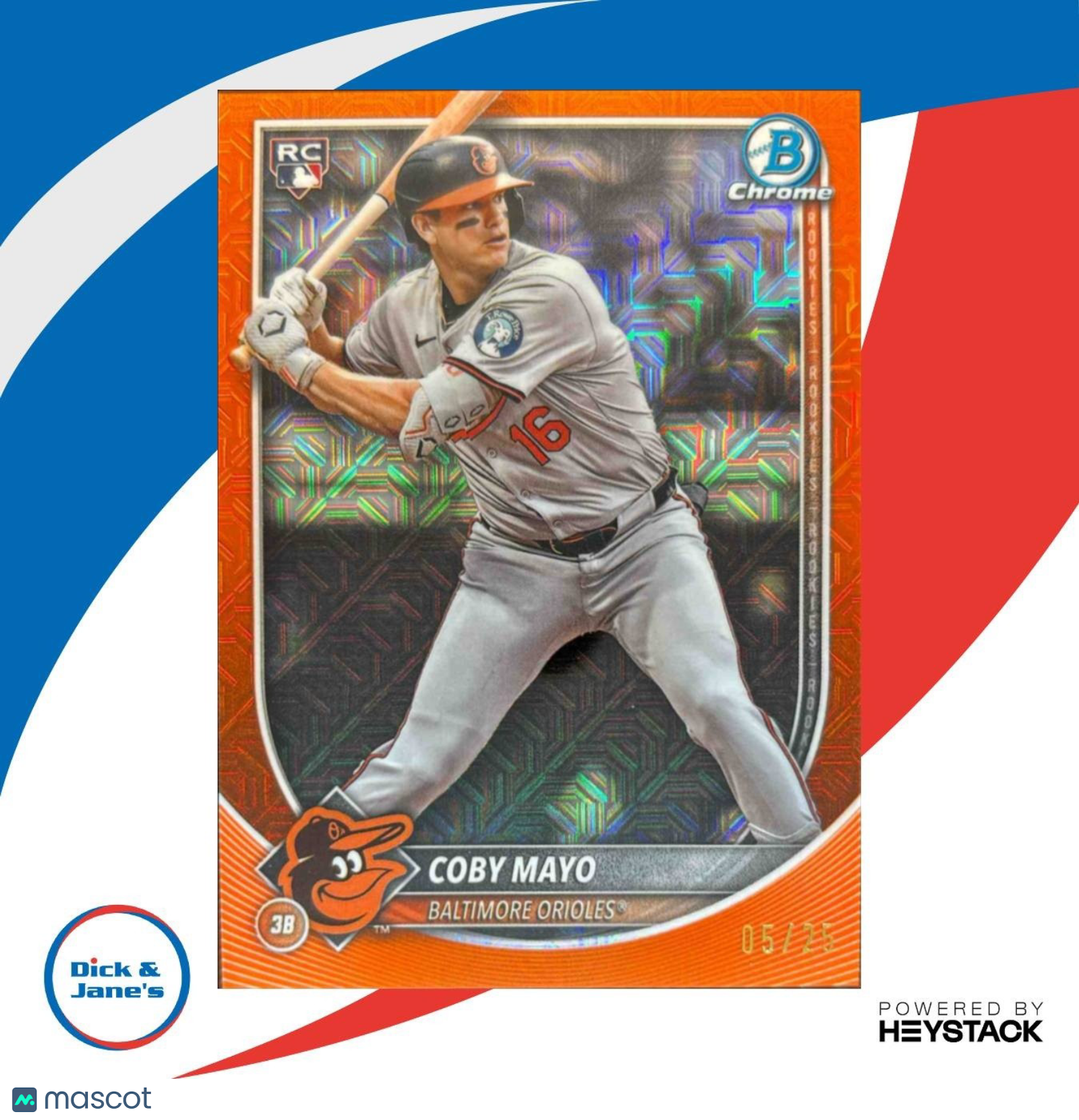 2025 Bowman Chrome Mega Box Coby Mayo Orange Mojo Refractor 5/25 #83 RC Orioles - Sports Cards