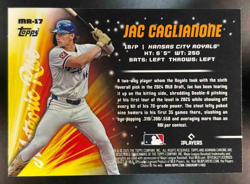 2025 Bowman Chrome Mega Box Jac Caglianone Meteoric Rise Mojo Kansas City Royals - Sports Cards
