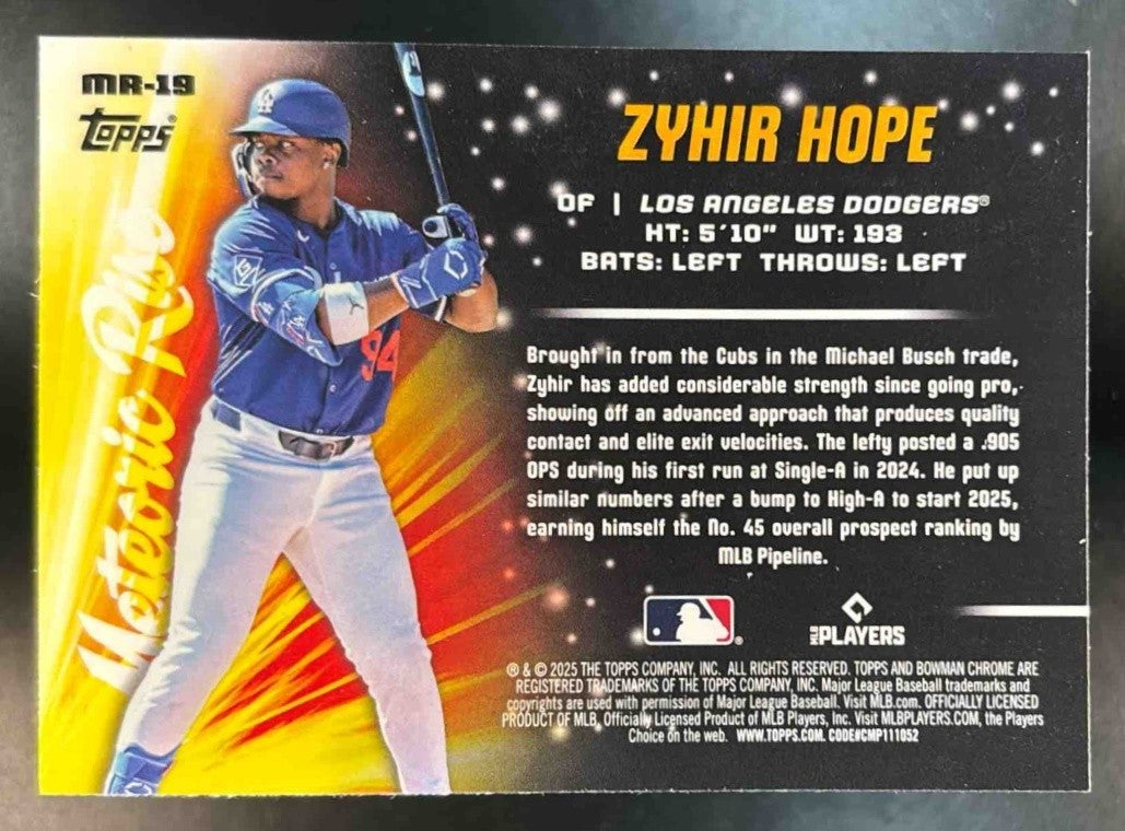 2025 Bowman Chrome Mega Box Zyhir Hope Meteoric Rise Mojo Los Angeles Dodgers - Sports Cards