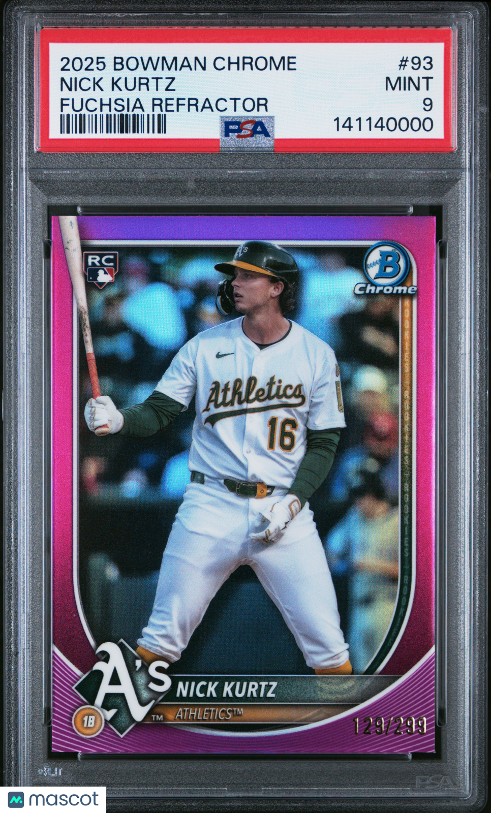 2025 Bowman Chrome Nick Kurtz Fuchsia Refractor Rookie 129/299 #93 PSA 9 MINT - Graded Sports Cards
