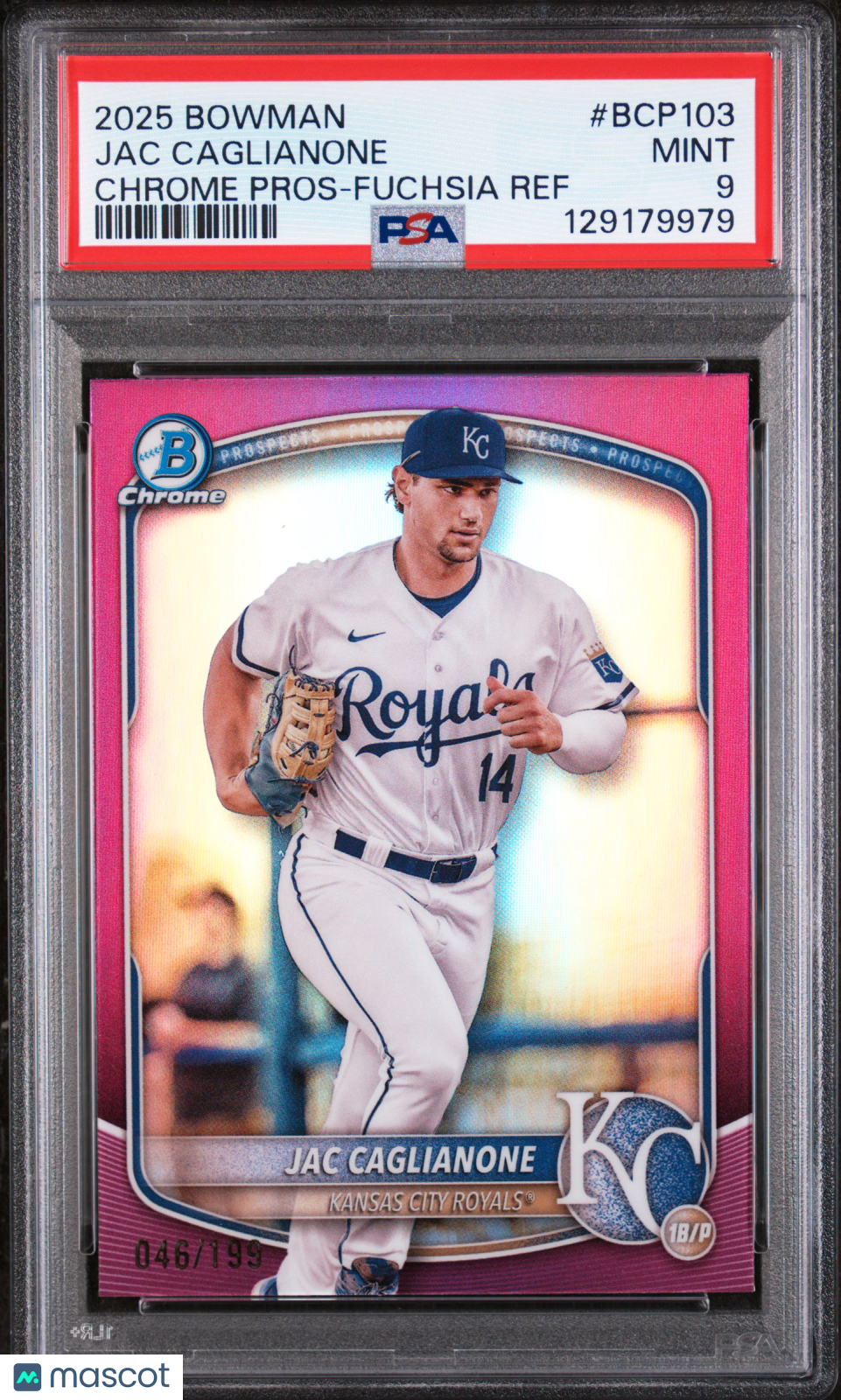 2025 Bowman Chrome Prospects Jac Caglianone Fuchsia Ref 046/199 #BCP103 PSA 9 - Graded Sports Cards
