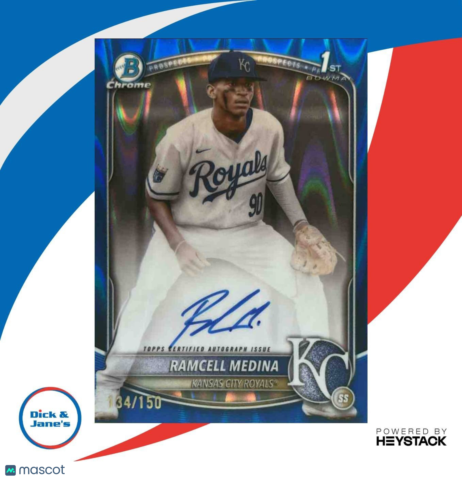 2025 Bowman Chrome Ramcell Medina Auto Blue RayWave /150 1st Prospect Royals - Sports Cards