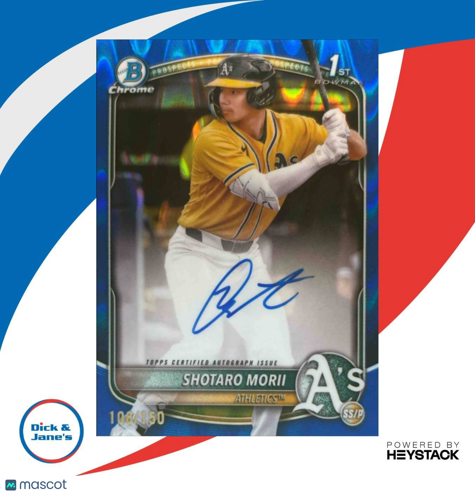 2025 Bowman Chrome Shotaro Morii Prospect Auto Blue RayWave /150 Athletics - Sports Cards