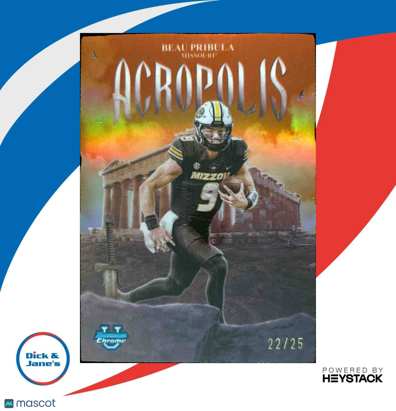 2025 Bowman Chrome University Beau Pribula Acropolis Orange /25 Missouri Tigers - Sports Cards
