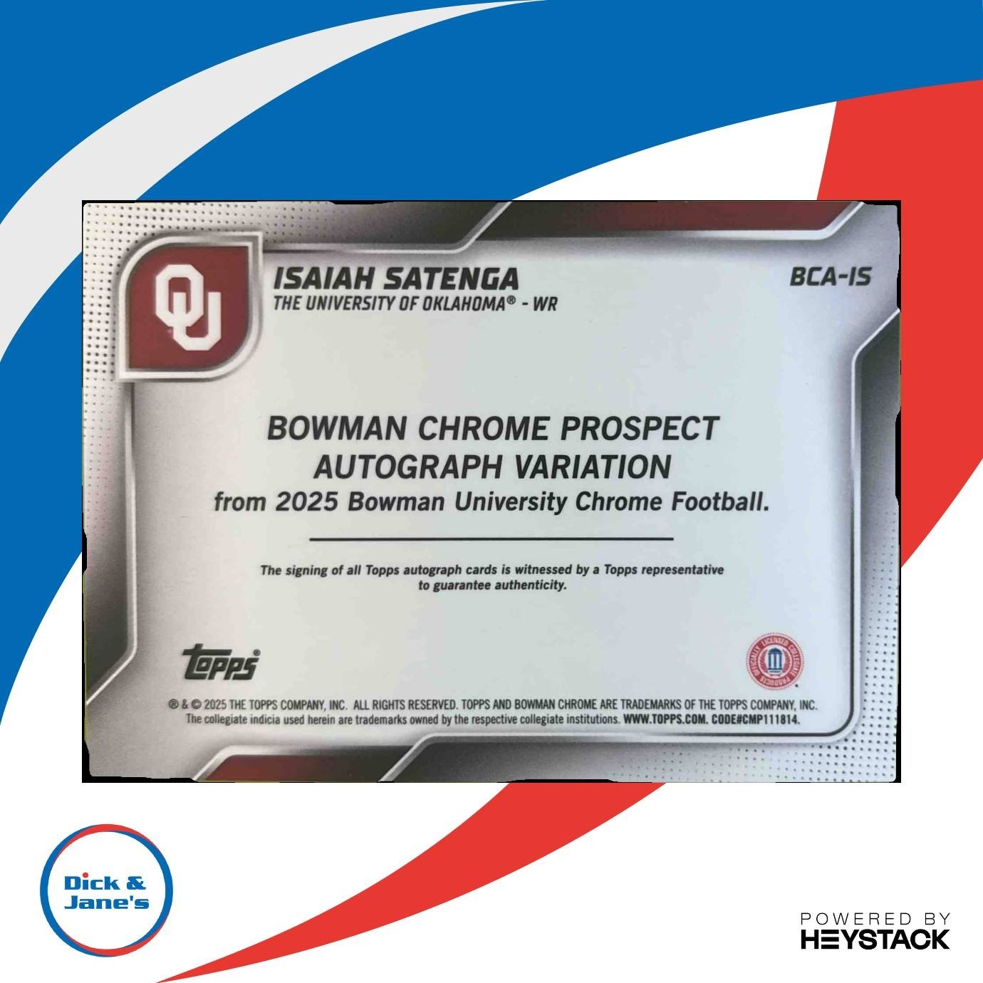 2025 Bowman Chrome University Isaiah Sategna Prospect Auto Oklahoma Sooners - Sports Cards