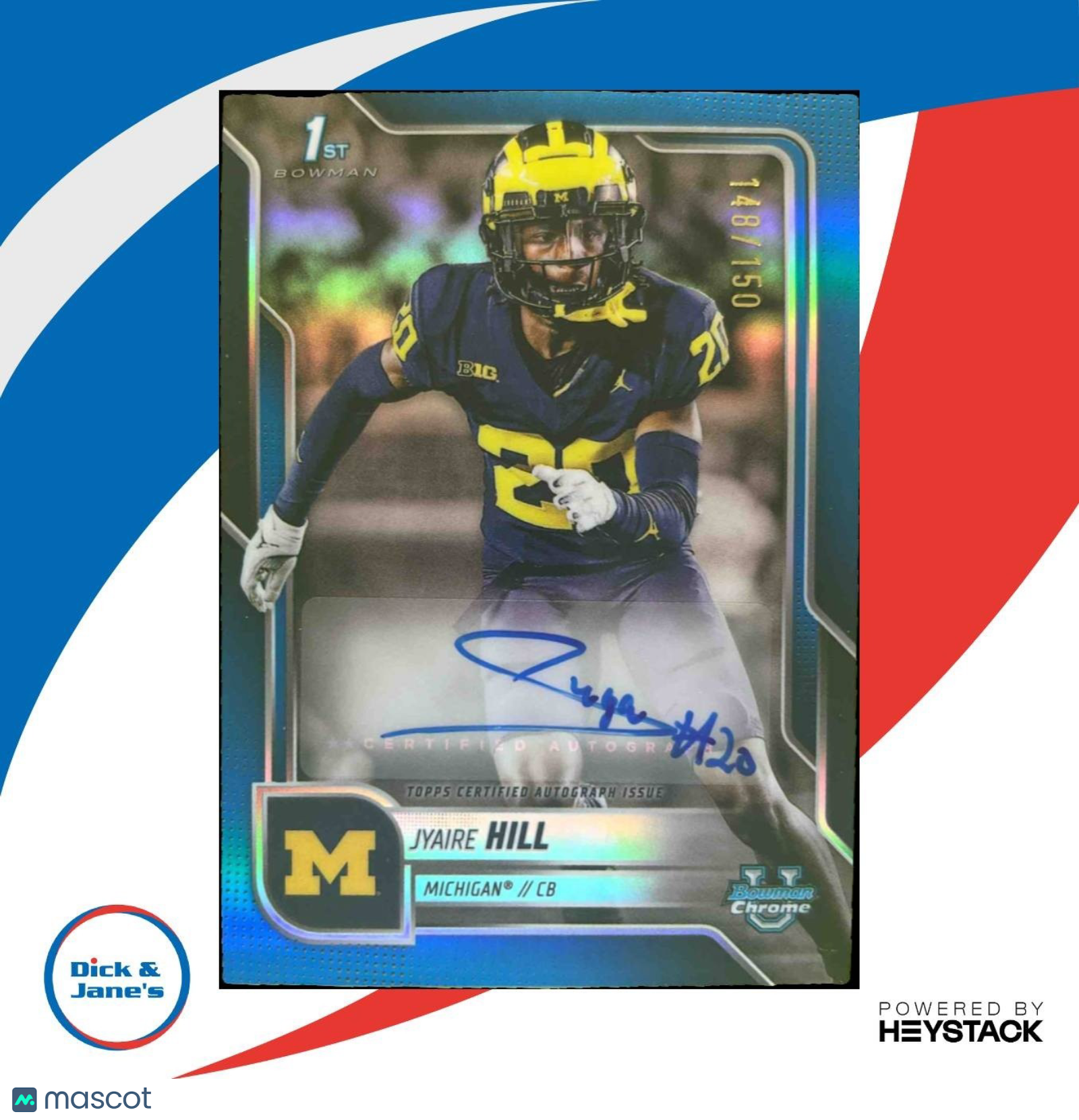 2025 Bowman Chrome University Jyaire Hill Prospect Auto Blue /150 Wolverines - Sports Cards