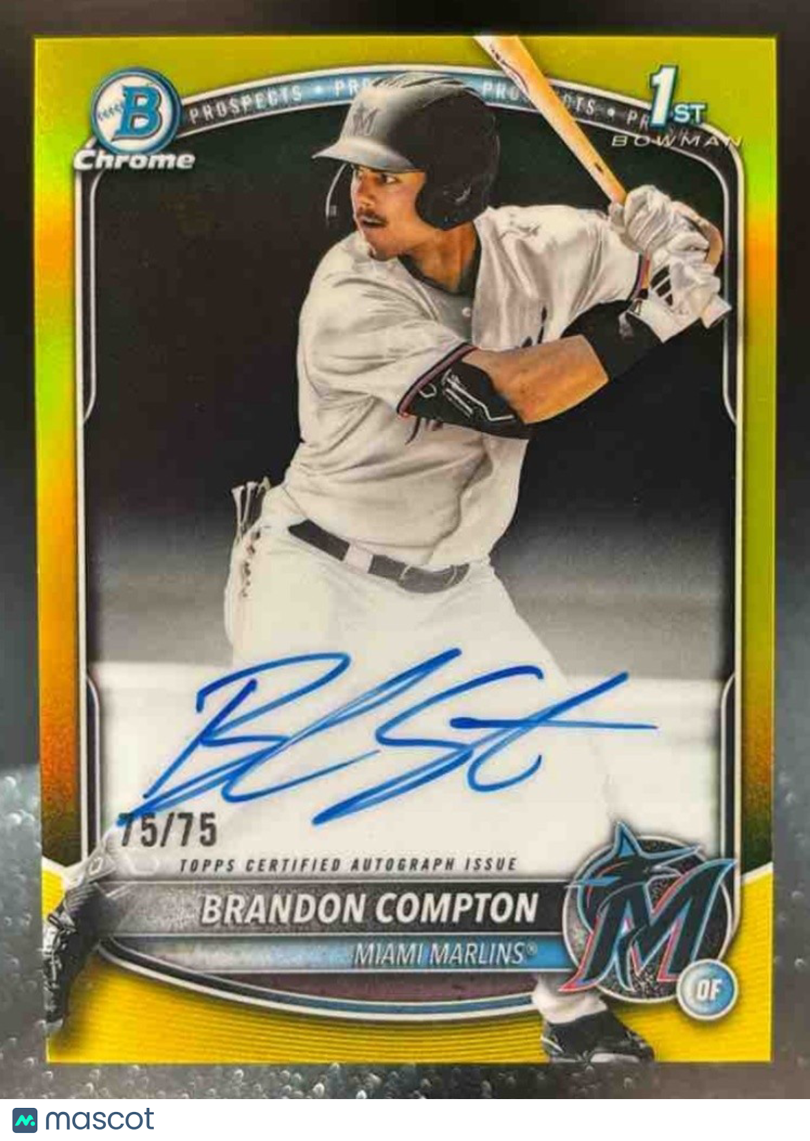 2025 Bowman Draft Brandon Compton Chrome Auto Yellow 75/75 1st Prospect Marlins - Sports Cards