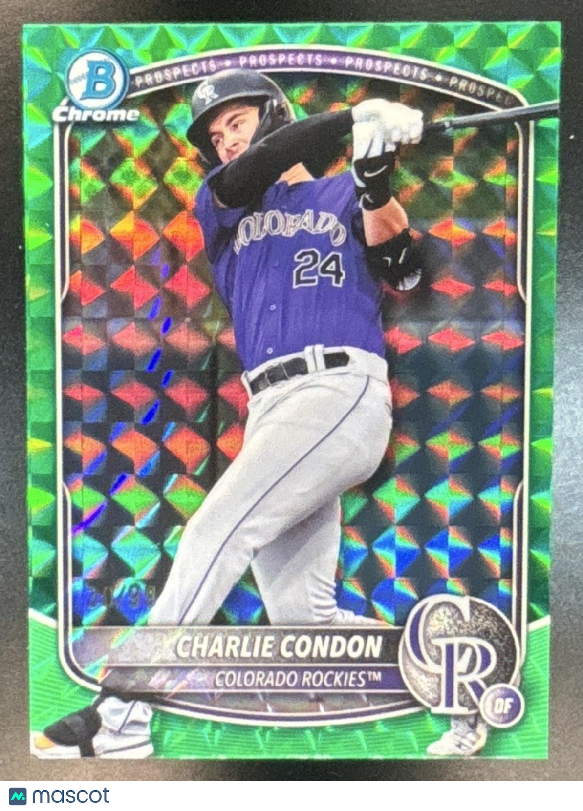 2025 Bowman Draft Charlie Condon Chrome Green Geometric /99 #BDC-136 Rockies - Sports Cards
