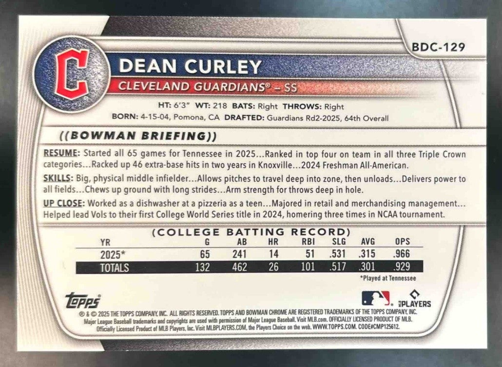 2025 Bowman Draft Dean Curley Chrome Logofractor /35 #BDC-129 1st Prospect - Sports Cards