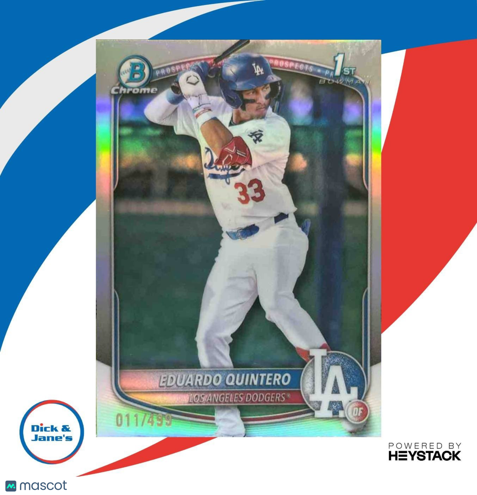 2025 Bowman Eduardo Quintero Chrome Refractor /499 #BCP-115 1st Prospect Dodgers - Sports Cards