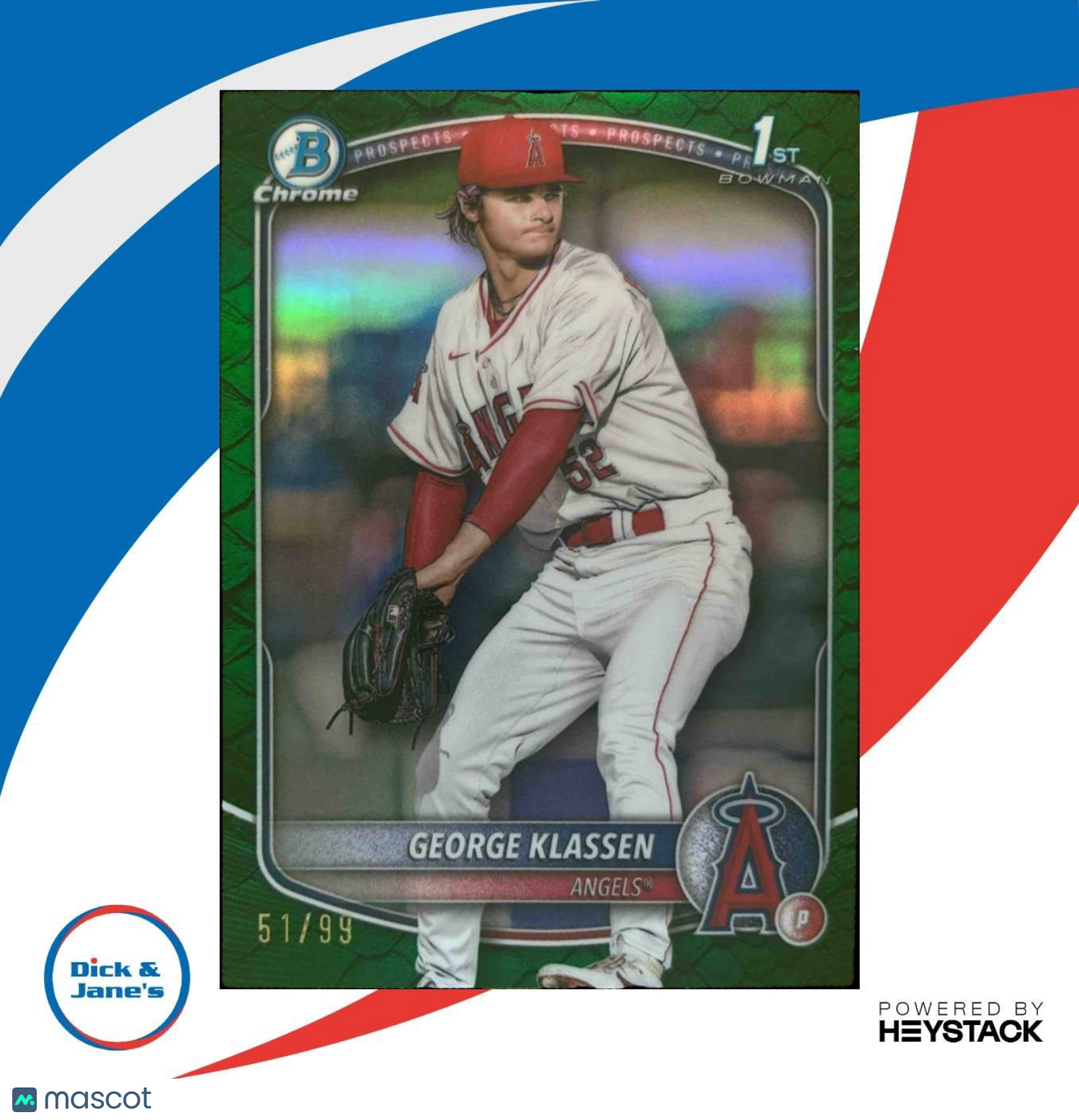 2025 Bowman George Klassen Chrome Reptilian Green /99 1st Prospect Angels - Sports Cards