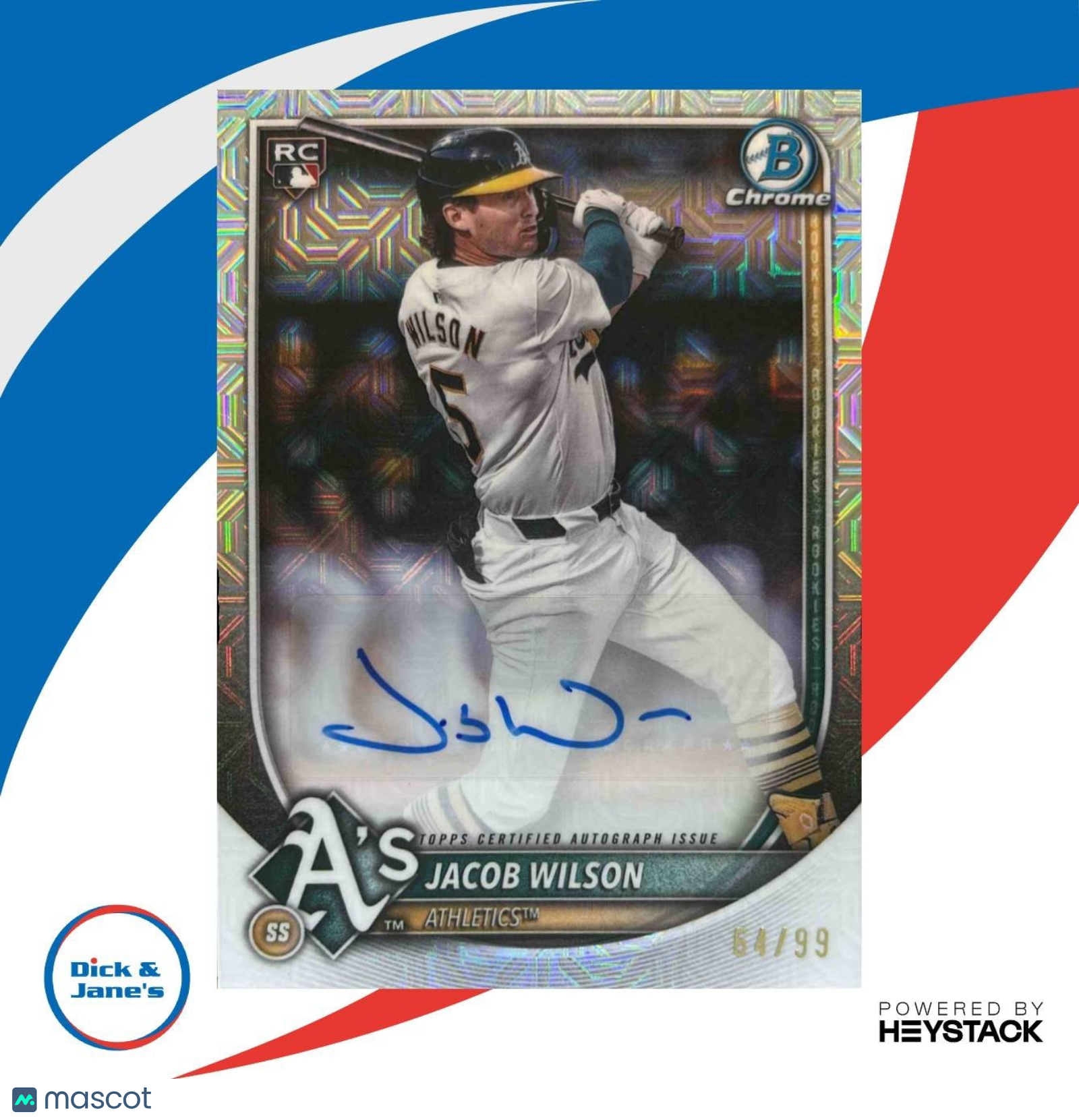 2025 Bowman Jacob Wilson Chrome Rookie Auto Mega Box Refractor SER /99 Athletics - Sports Cards