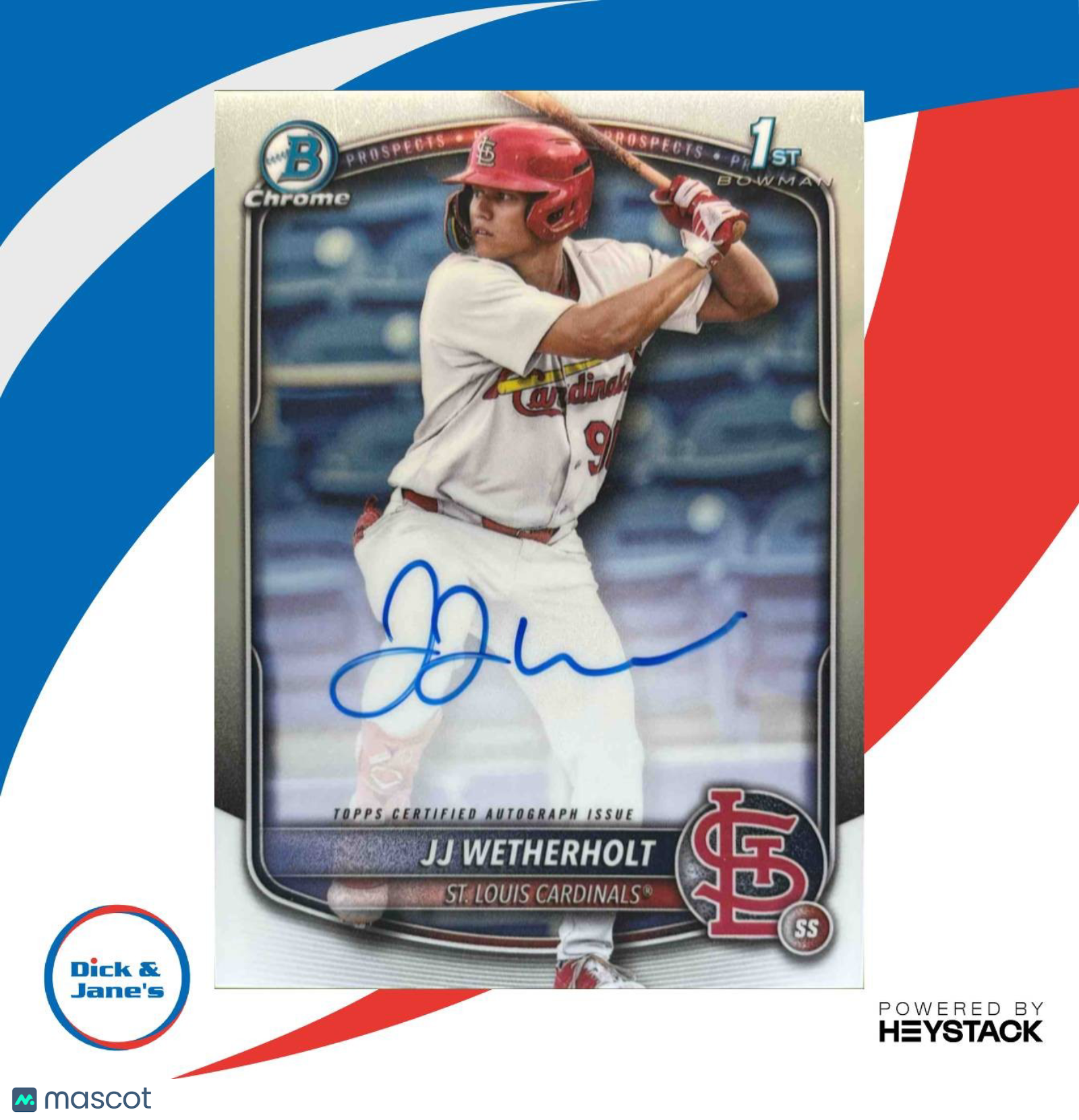 2025 Bowman JJ Wetherholt Chrome Auto #CPA-JW 1st Prospect St. Louis Cardinals - Sports Cards