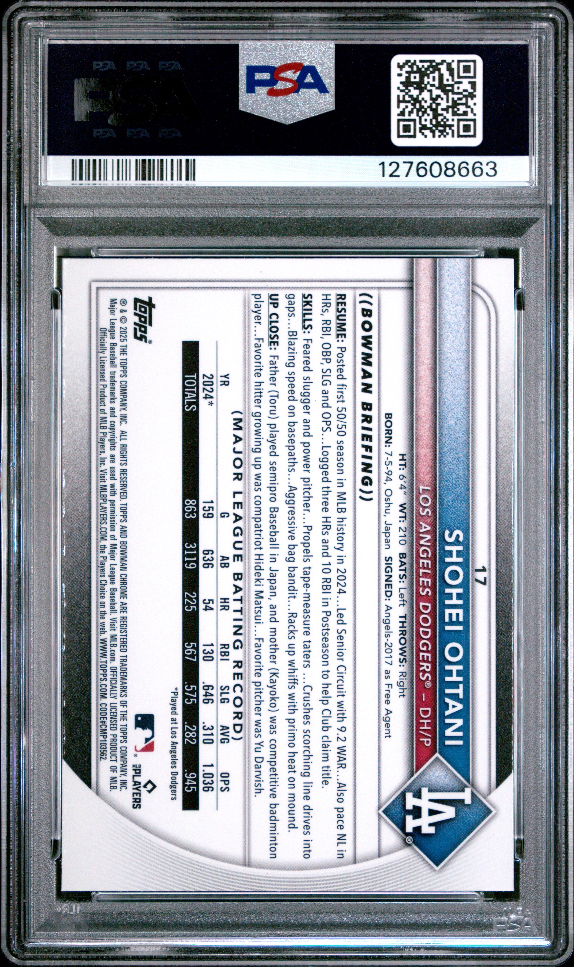2025 Bowman Mega Box Chrome Shohei Ohtani 17 PSA 10 GEM MINT Los Angeles Dodgers - Graded Sports Cards
