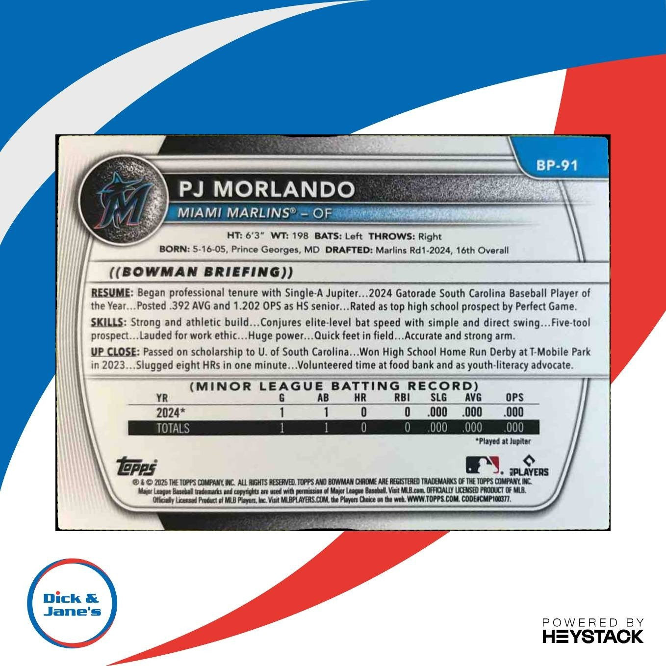 2025 Bowman PJ Morlando Neon Green /399 #BP-91 1st Prospect Miami Marlins - Sports Cards