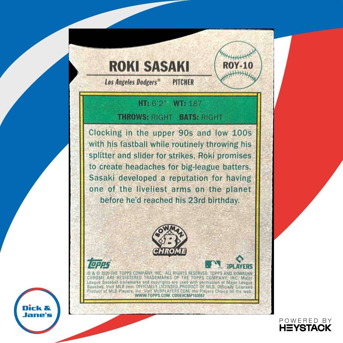 2025 Bowman Roki Sasaki Chrome Rookie of the Year Favorite Mega Box Refractor RC - Sports Cards
