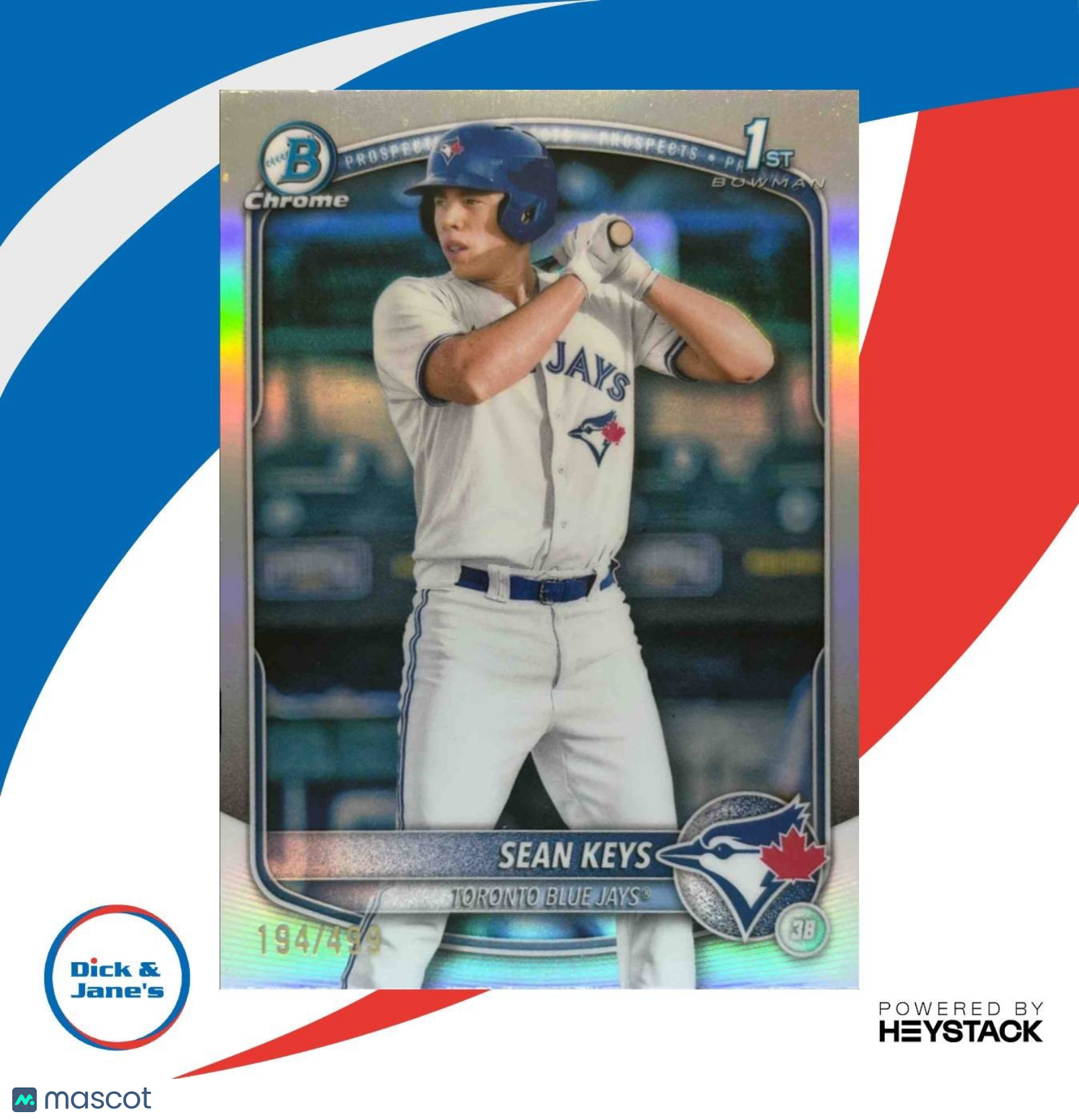 2025 Bowman Sean Keys Chrome Refractor 194/499 #BCP-89 1st Prospect Blue Jays - Sports Cards