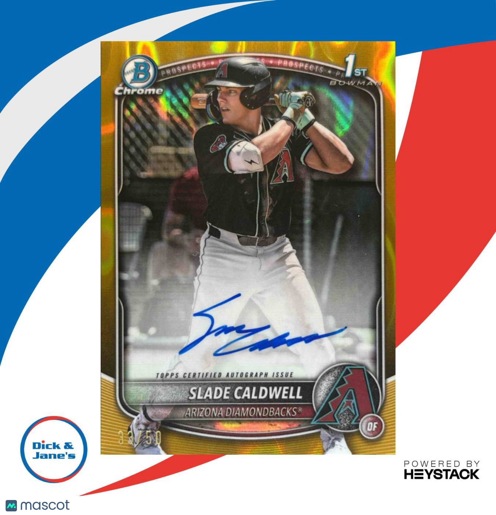 2025 Bowman Slade Caldwell Chrome Auto Gold Lava Refractor 33/50 1st Prospect Sports Cards