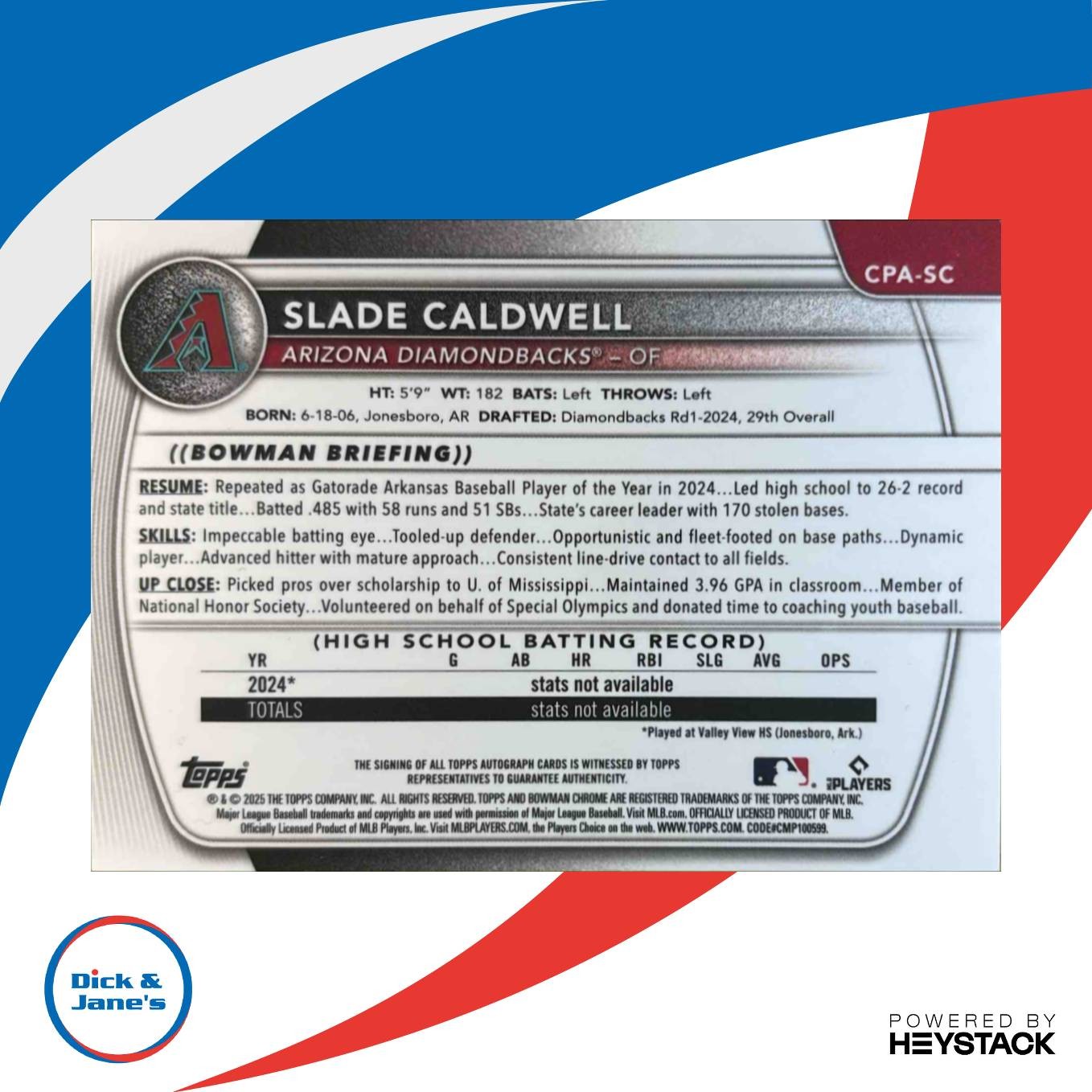 2025 Bowman Slade Caldwell Chrome Auto Gold Lava Refractor 33/50 1st Prospect Sports Cards