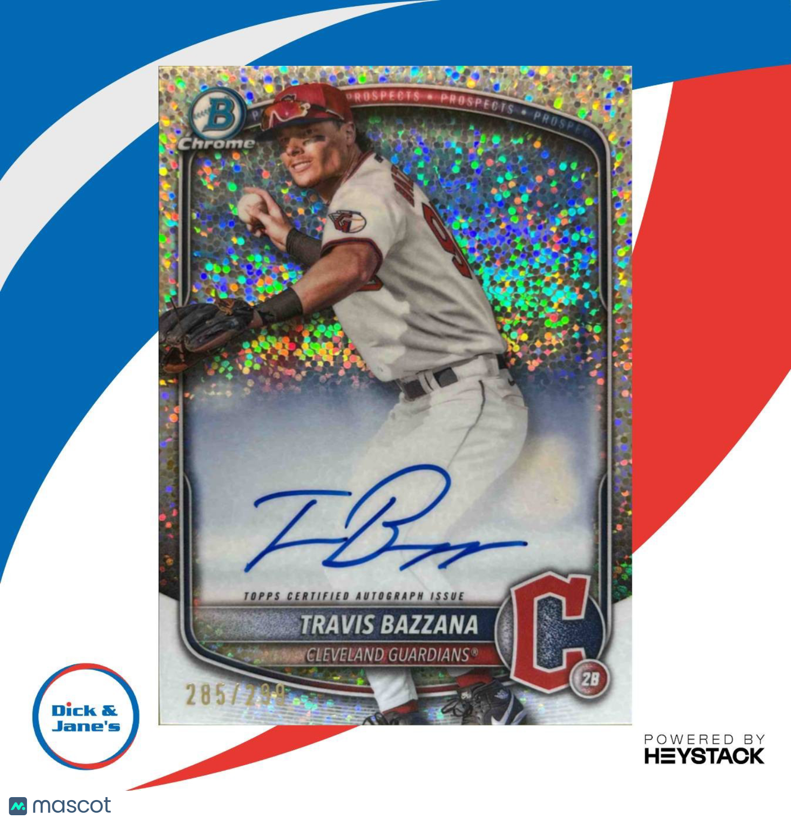 2025 Bowman Travis Bazzana Chrome Prospect Auto Speckle Refractor /299 Cleveland - Sports Cards