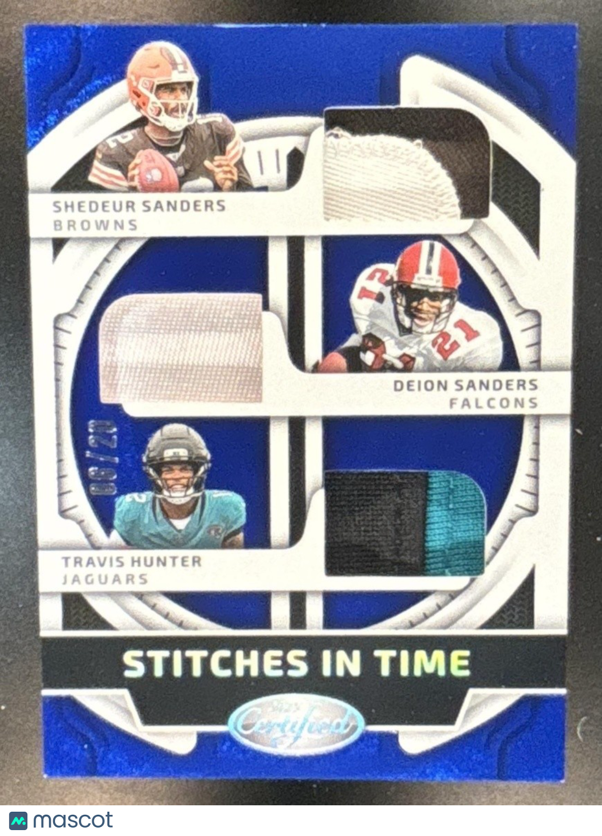 2025 Certified Shedeur Sanders Deion Travis Hunter Stitches N Time TRI Patch /20 - Sports Cards