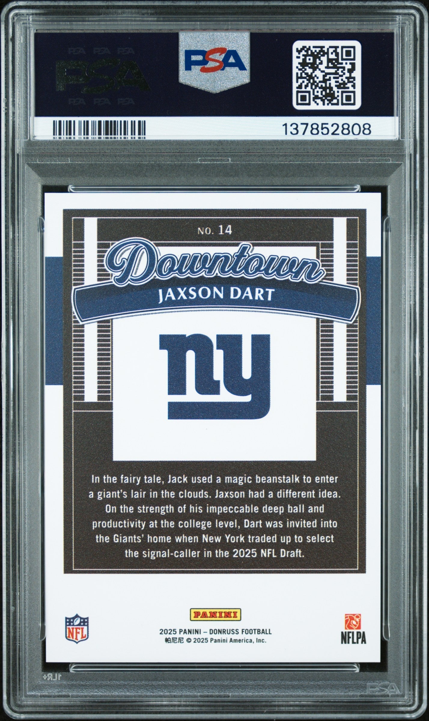 2025 Donruss Downtown! Jaxson Dart #14 Case Hit SSP! PSA 10 GEM MINT Giants - Graded Sports Cards