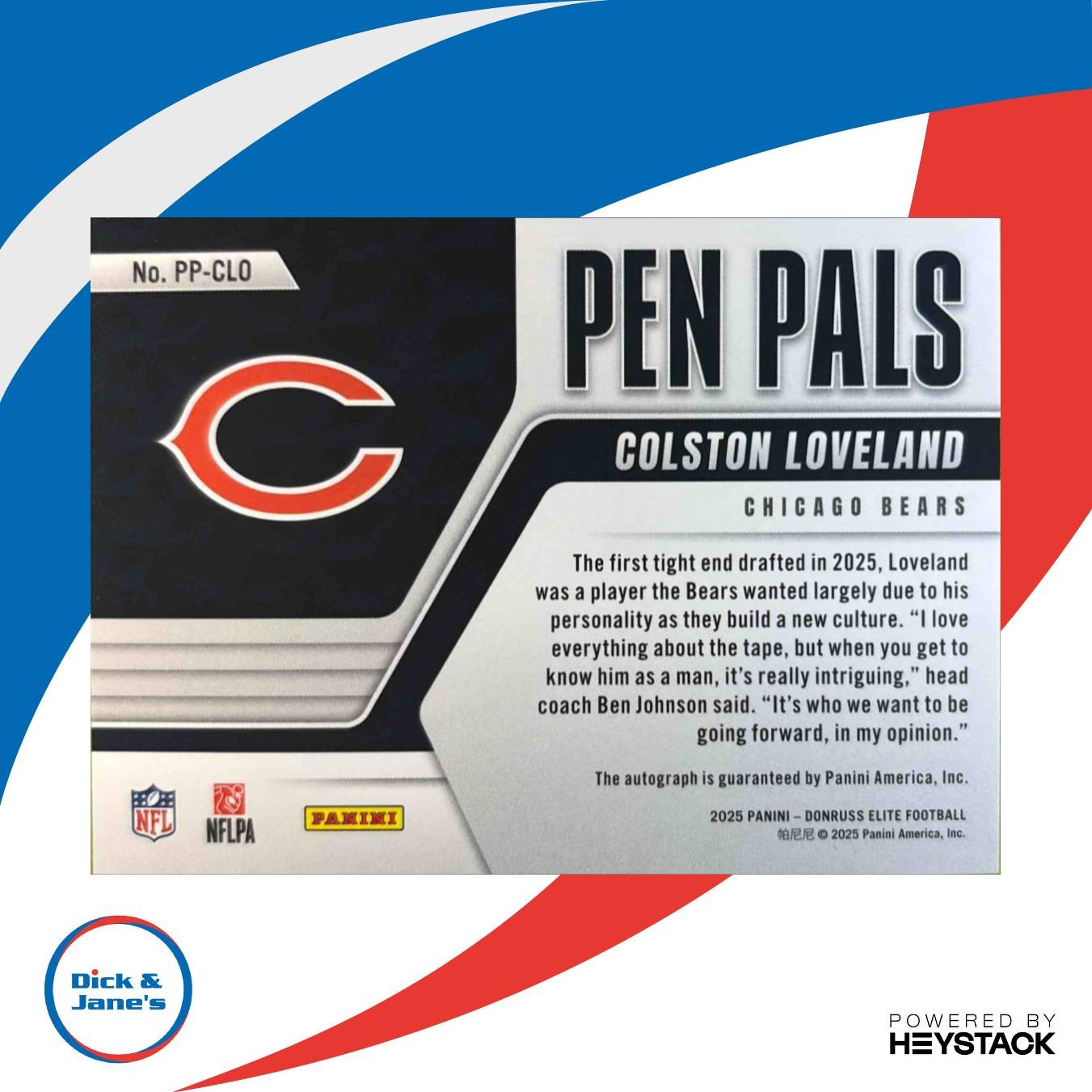 2025 Donruss Elite Colston Loveland Pen Pals (Horizontal) Auto Chicago Bears - Sports Cards