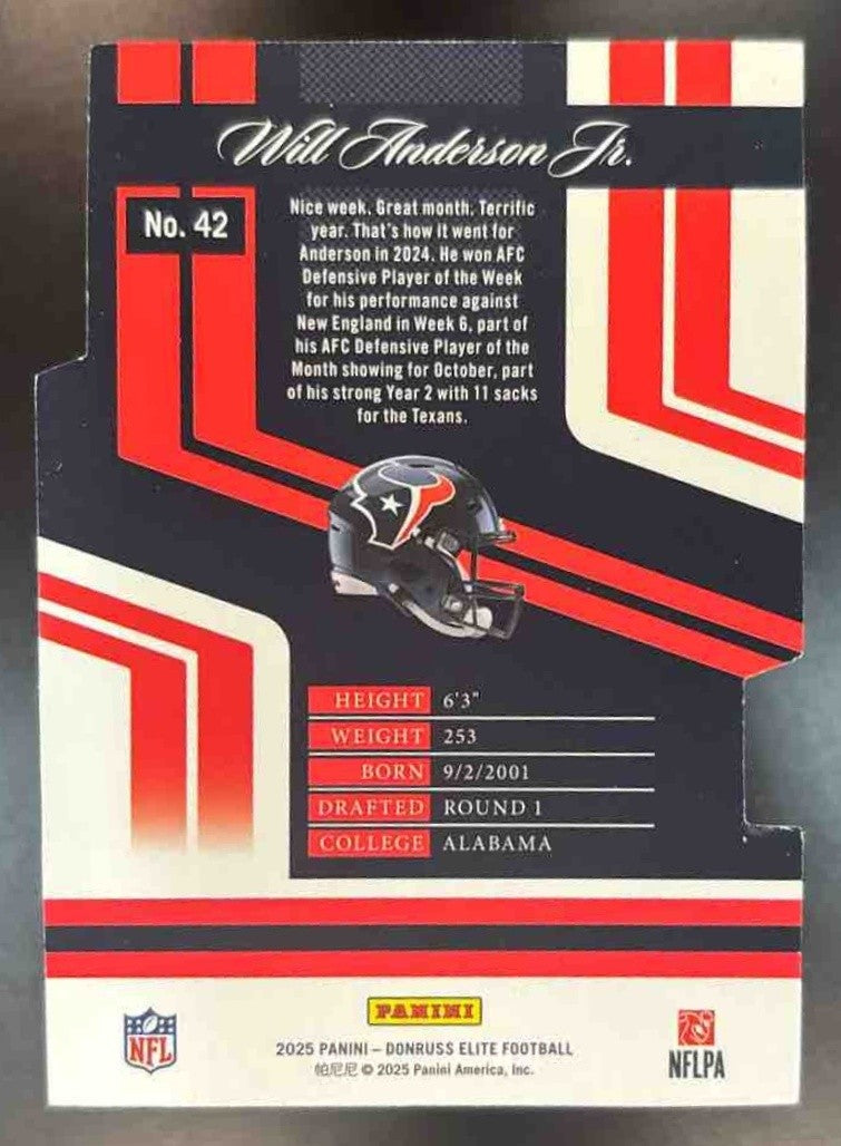 2025 Donruss Elite Will Anderson Jr. 2007 Aspirations Die-Cut Blue /99 #42 - Sports Cards