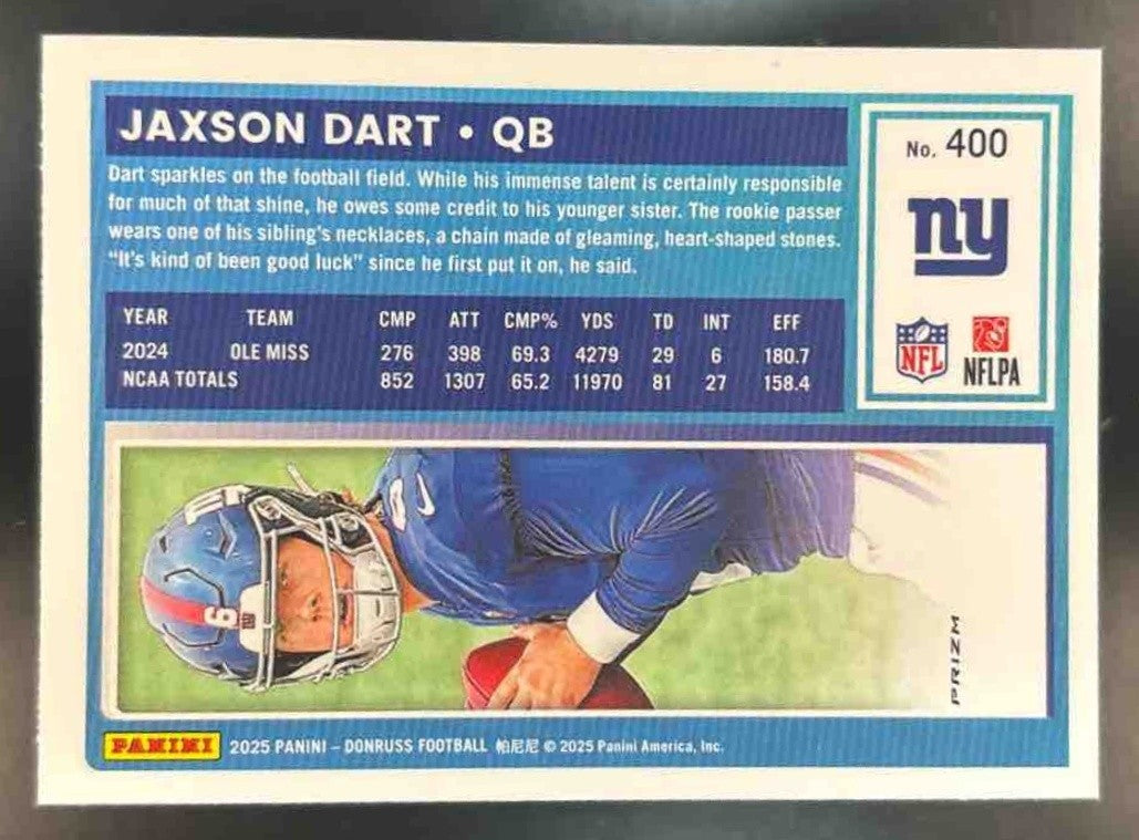 2025 Donruss Jaxson Dart Optic Rated Rookie Preview Pink #400 RC New York Giants - Sports Cards