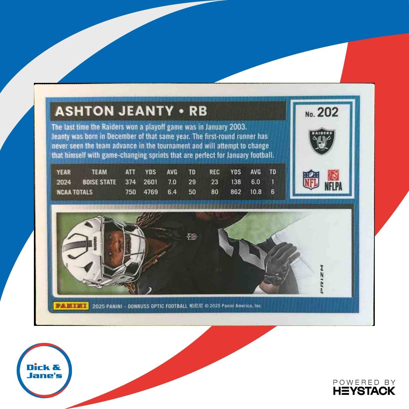 2025 Donruss Optic Ashton Jeanty Purple Shock Prizm #202 Las Vegas Raiders - Sports Cards