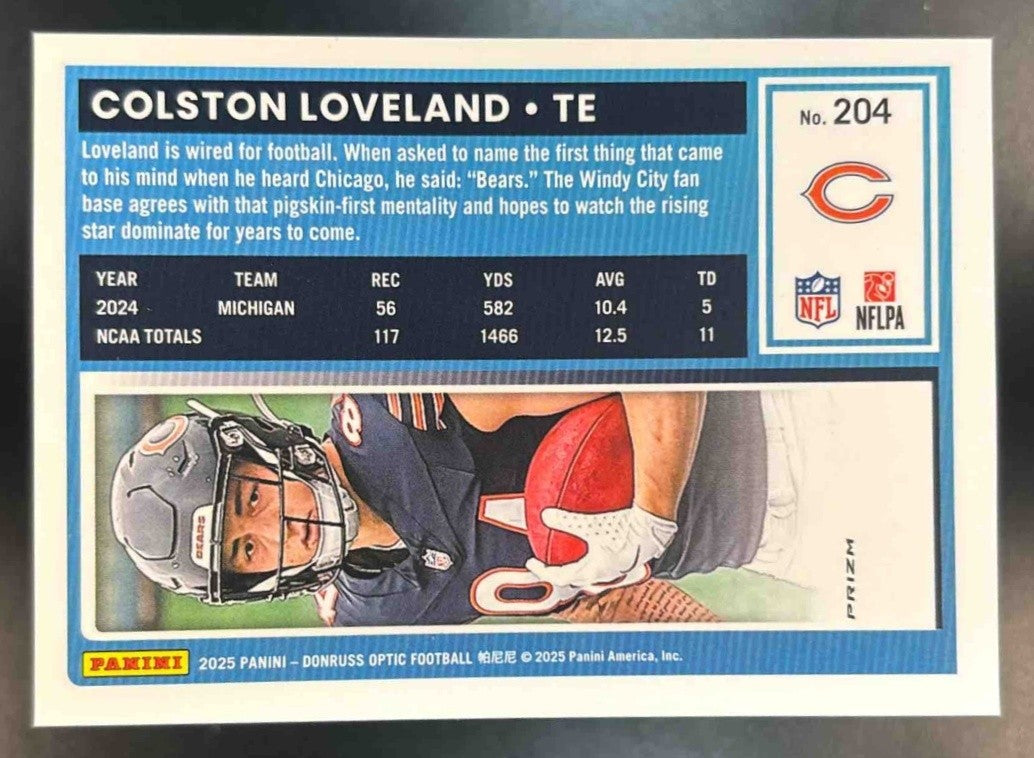 2025 Donruss Optic Colston Loveland Purple Shock Prizm #204 Chicago Bears - Sports Cards