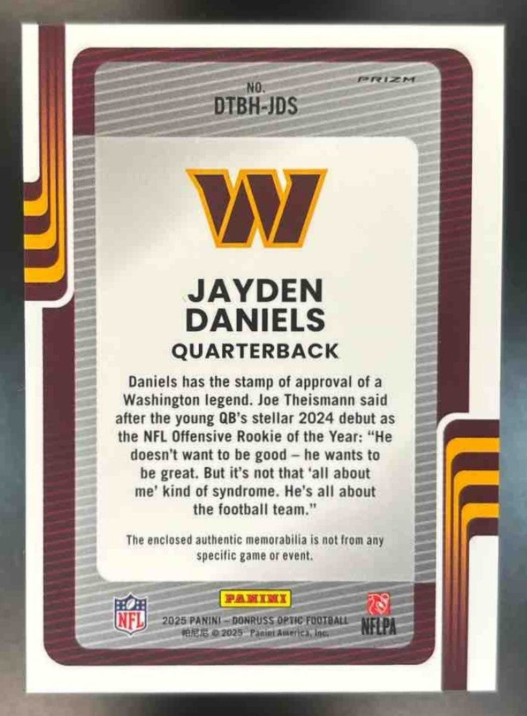 2025 Donruss Optic Jayden Daniels Threads Neon Blue MEM Washington Commanders - Sports Cards