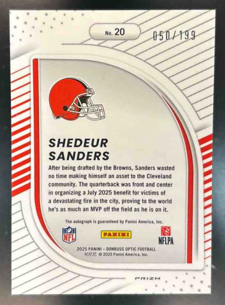2025 Donruss Optic Shedeur Sanders Hidden Potential Auto /199 #20 RC Browns - Sports Cards