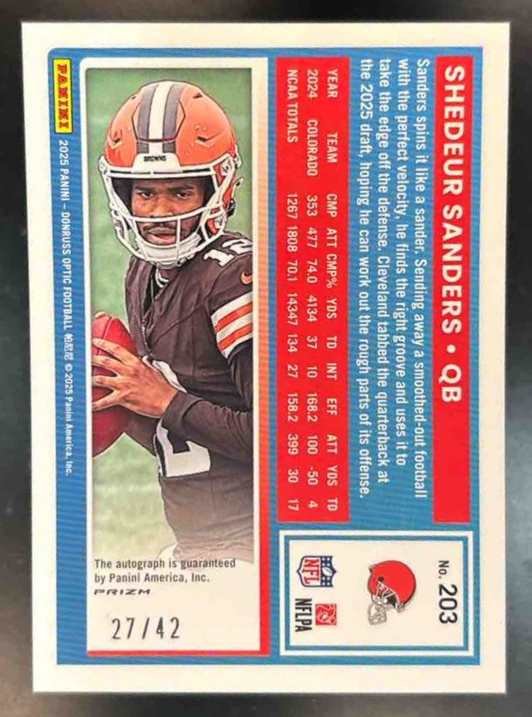 2025 Donruss Optic Shedeur Sanders RPS Auto Purple Stars /42 Cleveland Browns - Sports Cards