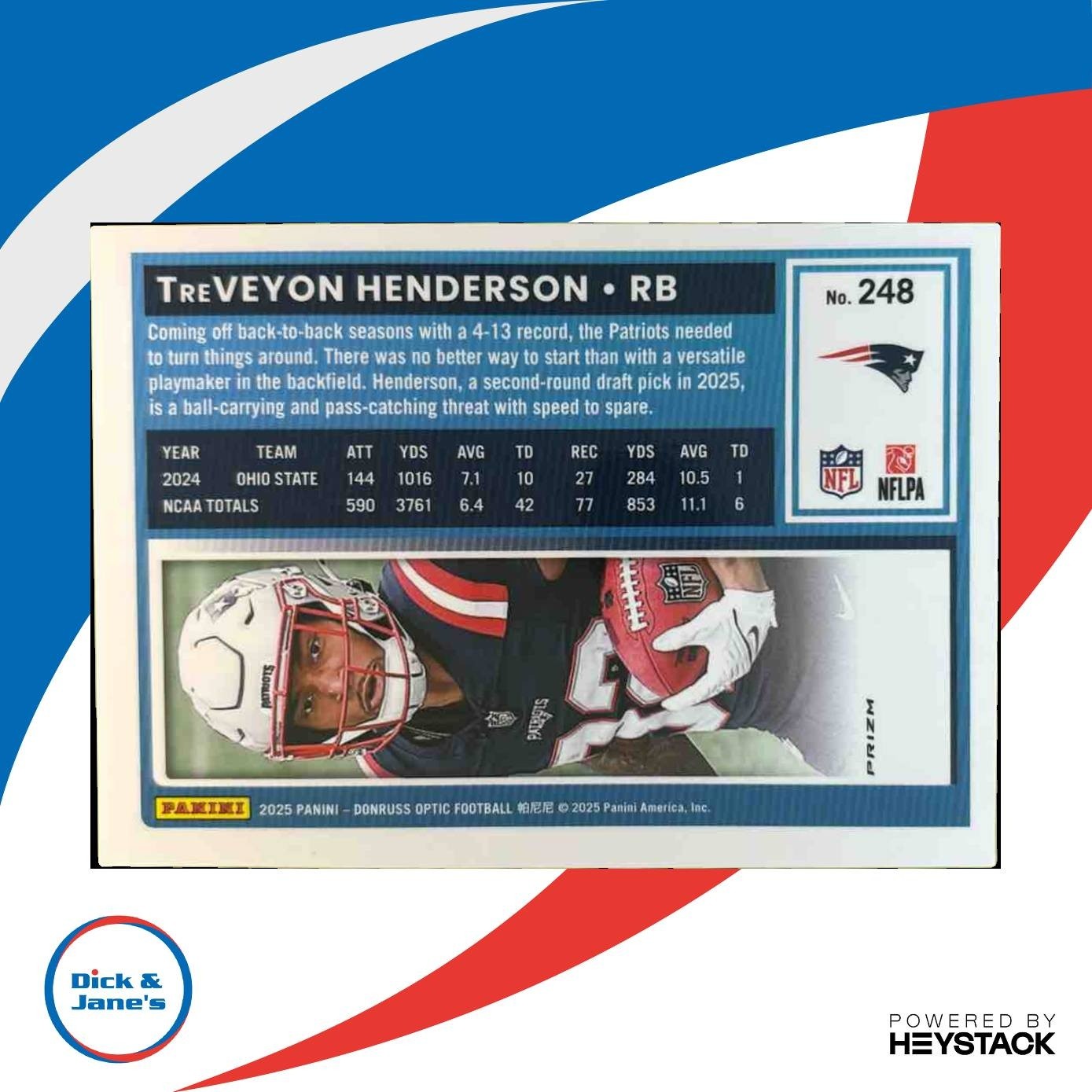 2025 Donruss Optic TreVeyon Henderson Purple Shock #248 New England Patriots - Sports Cards