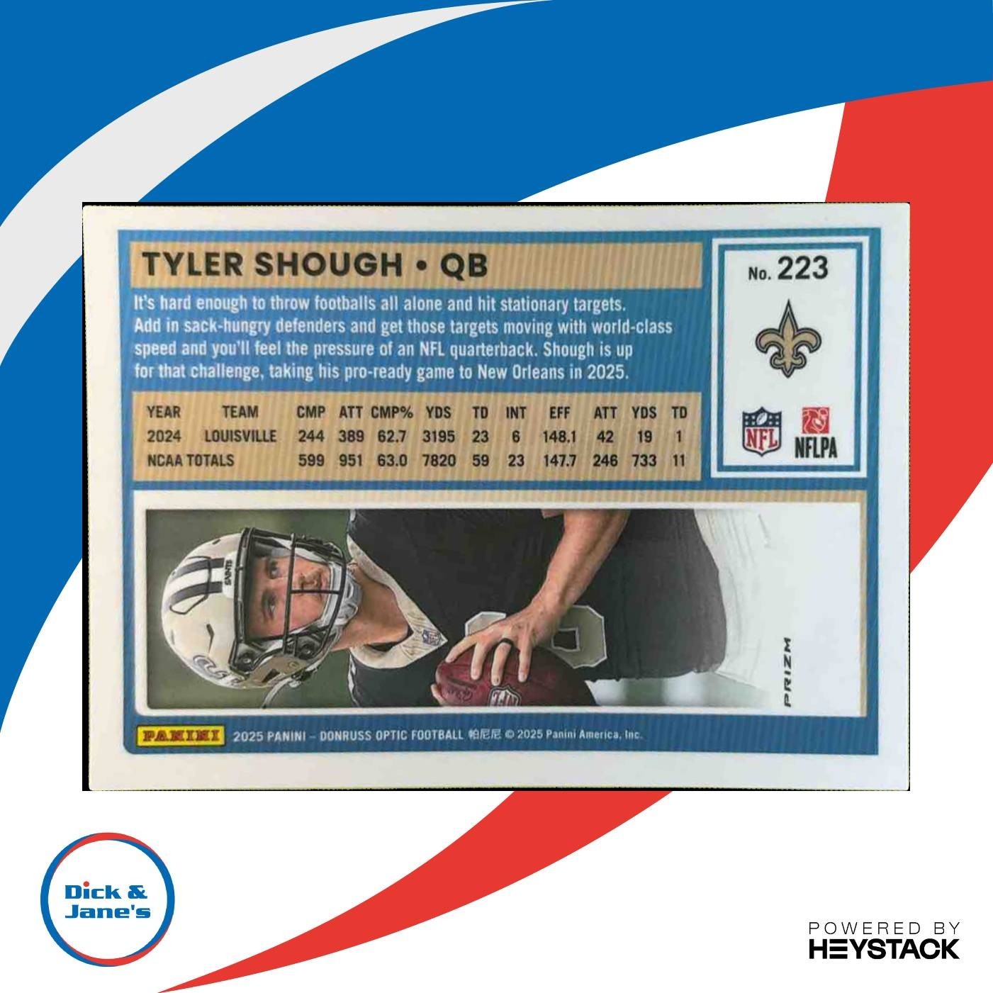 2025 Donruss Optic Tyler Shough Purple Shock Prizm #223 New Orleans Saints - Sports Cards