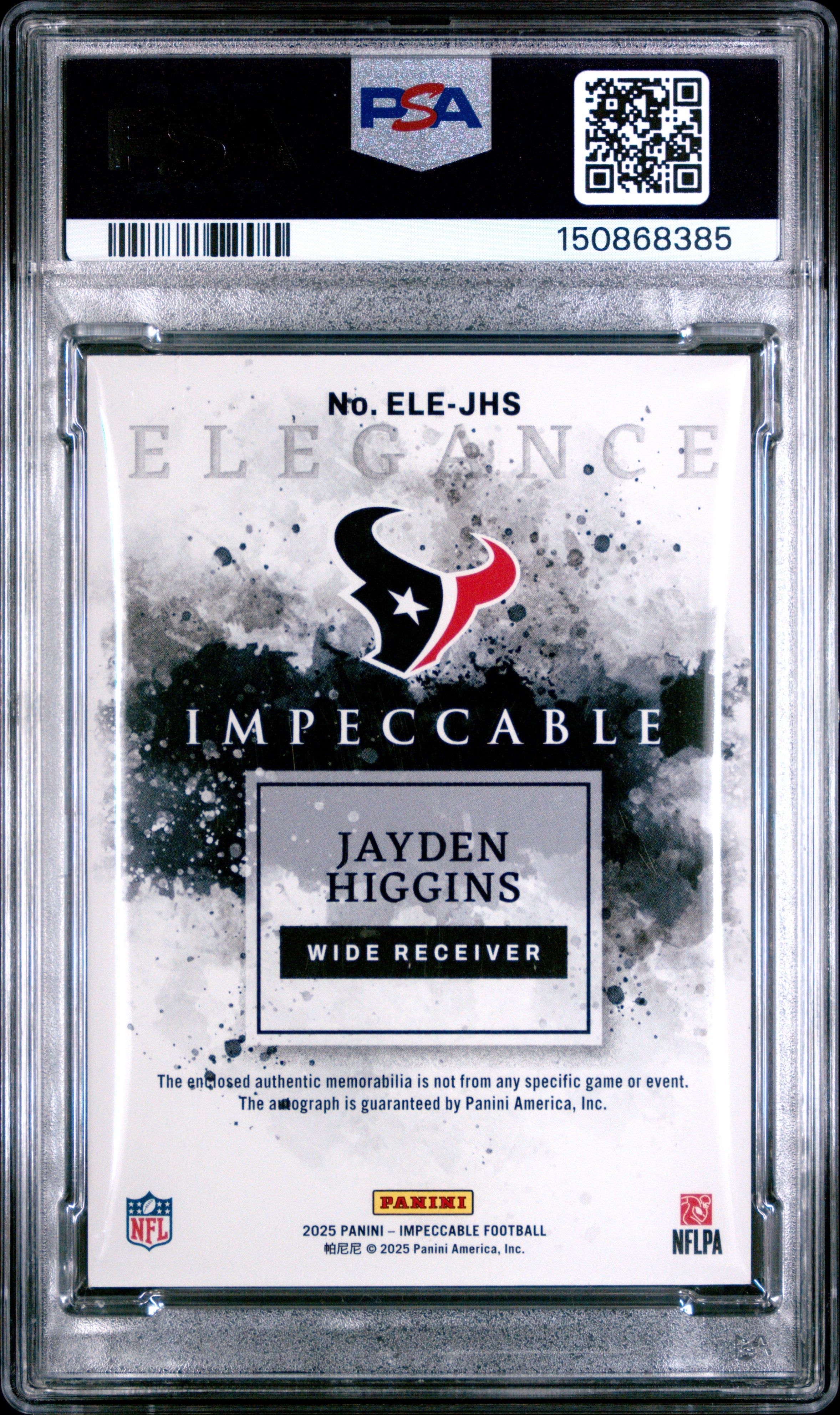 2025 Impeccable Elegance Rookie Helmet Patch Auto Jayden Higgins Silver PSA 8 - Graded Sports Cards