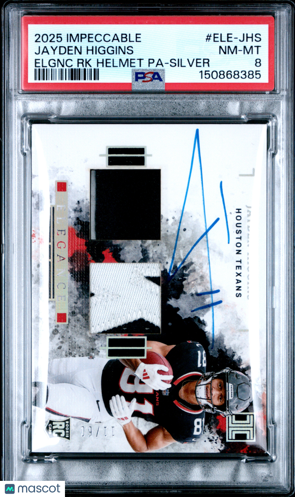 2025 Impeccable Elegance Rookie Helmet Patch Auto Jayden Higgins Silver PSA 8 - Graded Sports Cards
