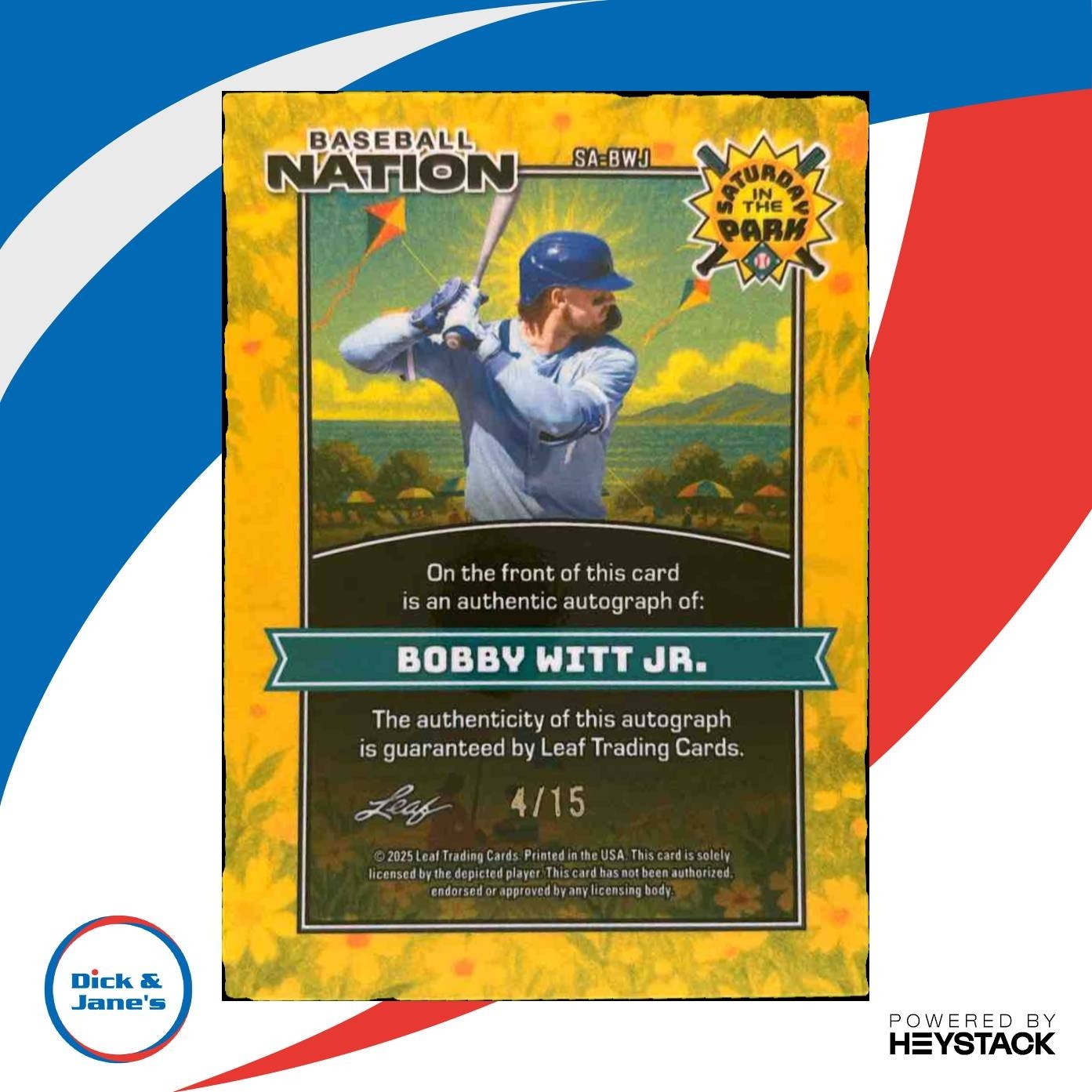 2025 Leaf Baseball Nation Bobby Witt Jr. Saturday in the Park Auto Silver /15 - Sports Cards