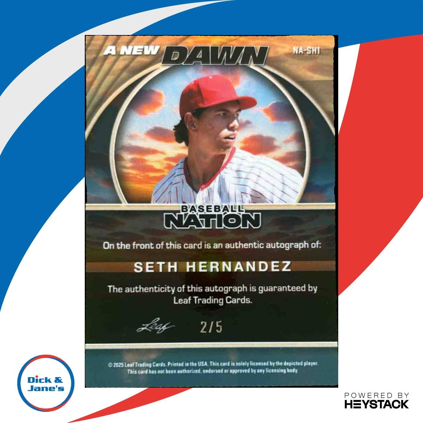 2025 Leaf Baseball Nation Seth Hernandez New Dawn Auto Lava Green 2/5 #NA-SH1 - Sports Cards
