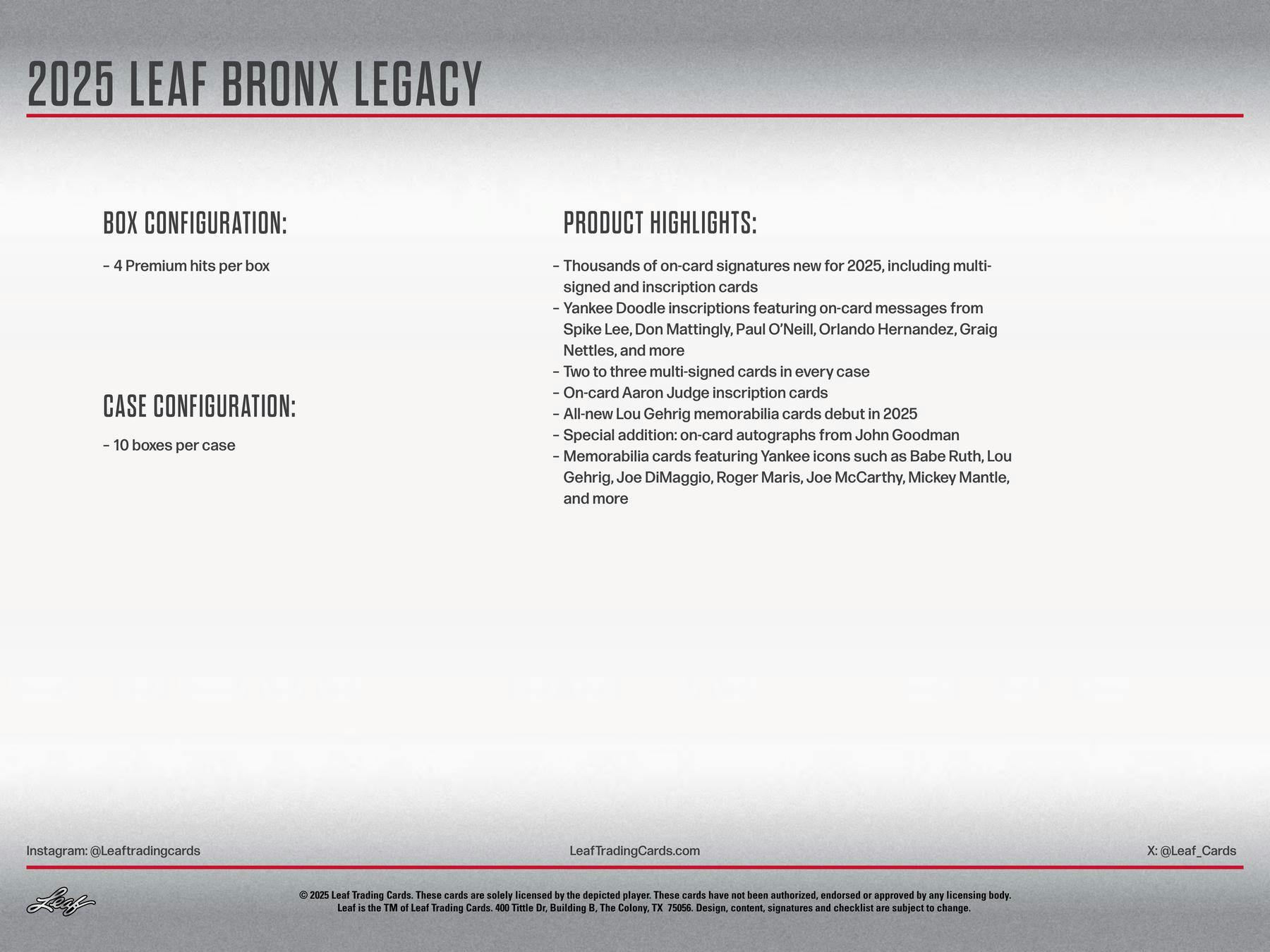 2025 Leaf Bronx Legacy NYC Series III Baseball Hobby Box (4 Premium Hits) - MLB Hobby Box