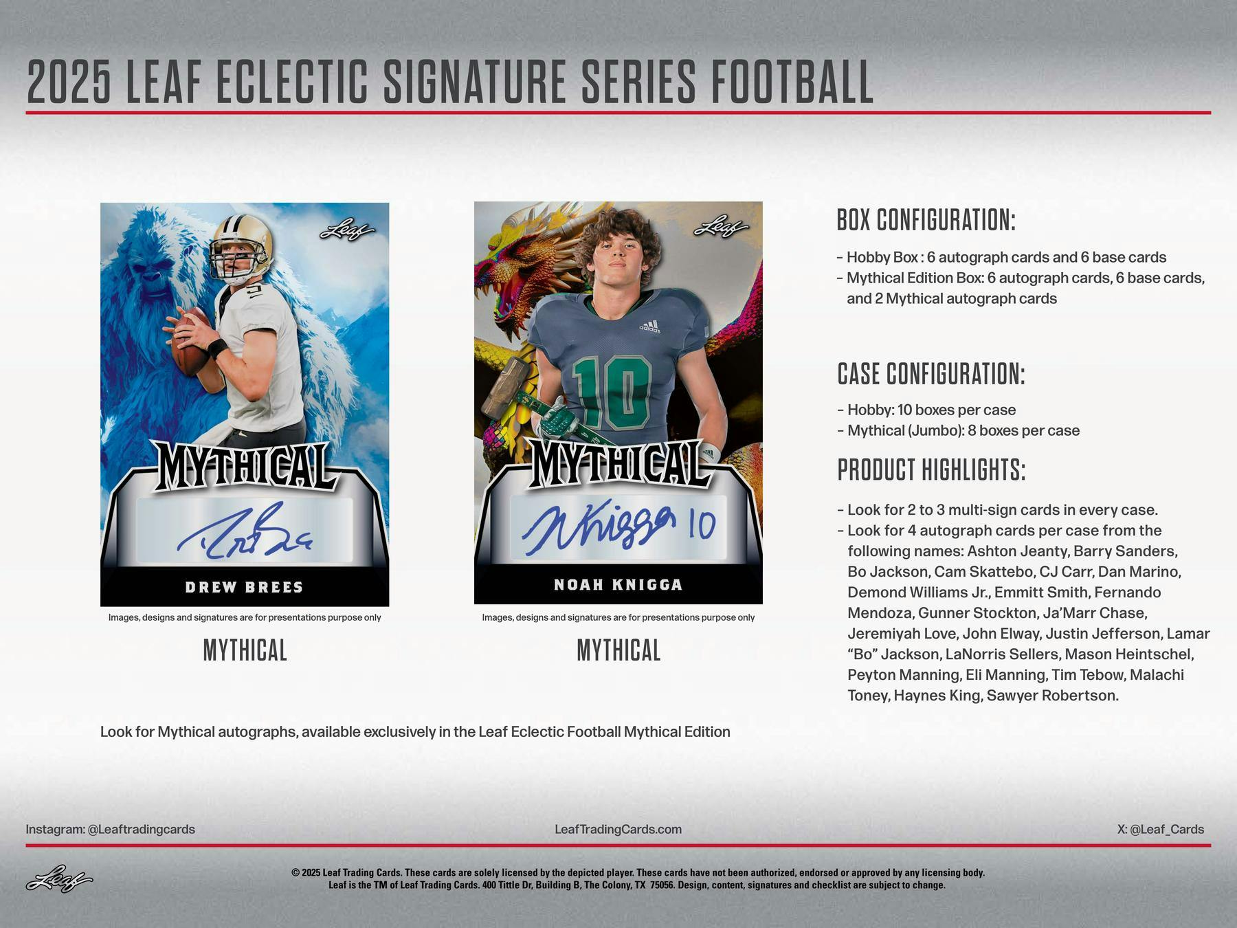 2025 Leaf Eclectic Signature Series Football Mythical Hobby Box (8 Autos) - NFL Hobby Box